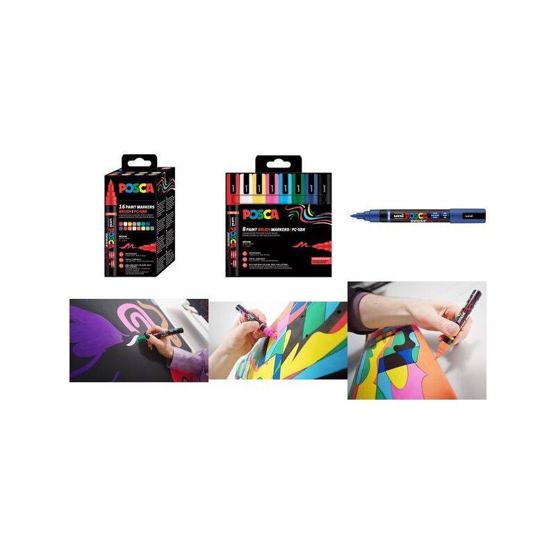 POSCA Pigmentmarker PC-5BR BRUSH, 8er Etui, farbig sortiert