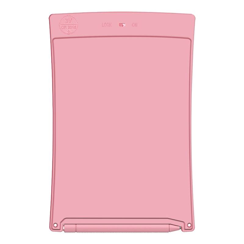 Ein rosa elektronisches Schreibtablett mit einem am unteren Ende angebrachten Stylus. Der Bildschirm ist leer. Oben sind die Einstellungen 