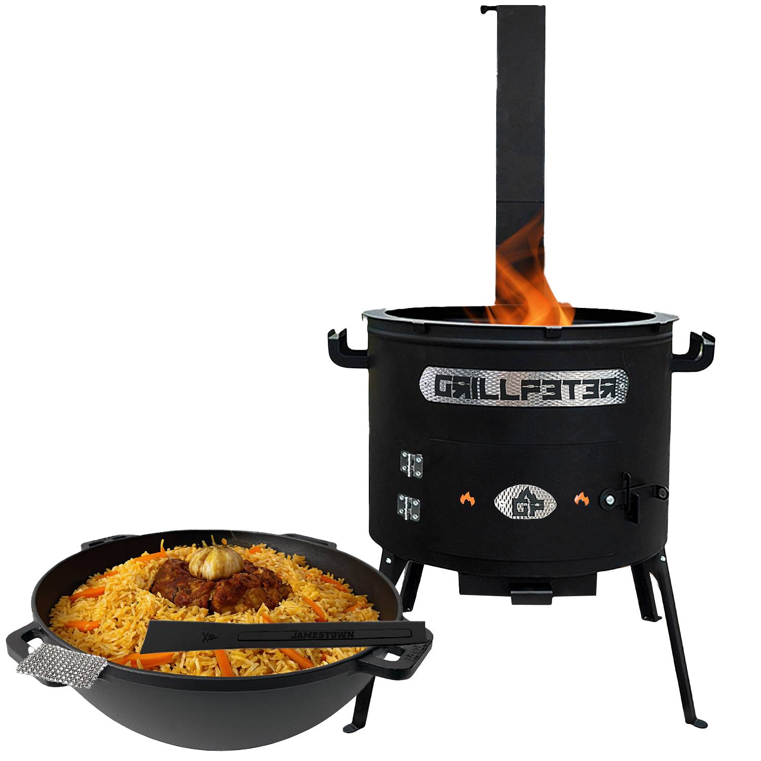 Utschak Asamat Ø40 cm Kazan 12L Deckel aus Gusseisen Ablageset Reinigungsset