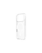 Transparente Smartphone-Schutzhülle mit einem kreisförmigen Design auf der Rückseite, entwickelt für MagSafe-Kompatibilität; geeignet für ein bestimmtes Telefonmodell.
