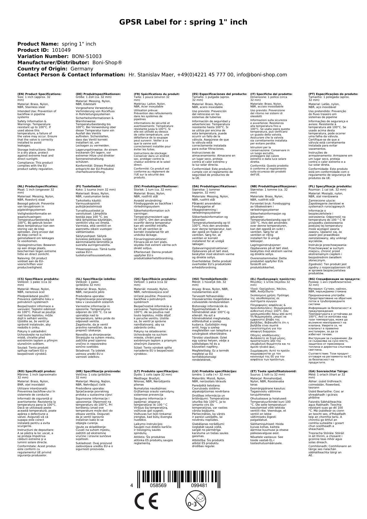 Rückschlagventil 1 Zoll, Messing, mit Feder, Innengewinde