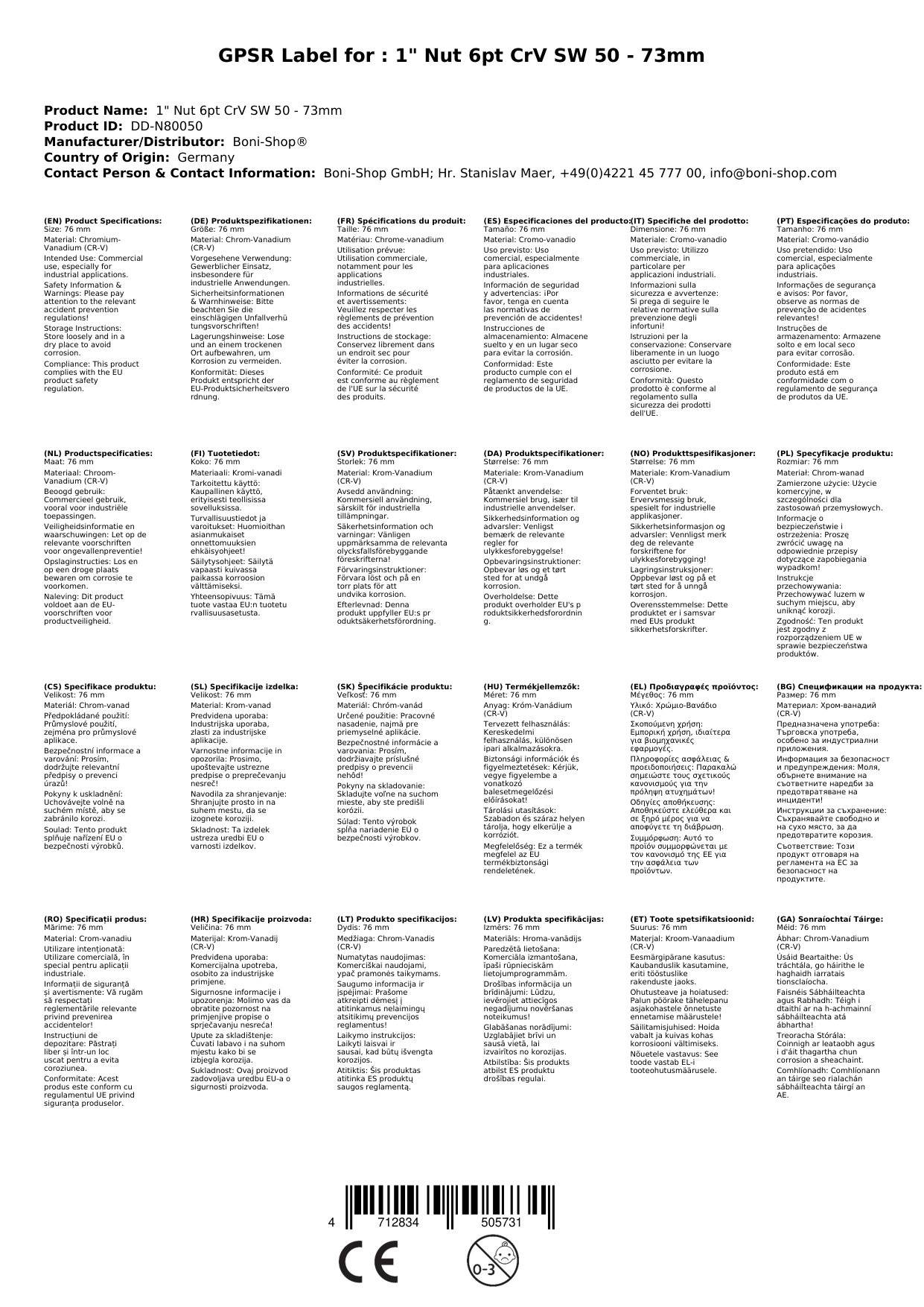 1 Zoll Nuss, 50mm Nuss, 6-Kant Stecknuss, Werkzeug Stecknuss