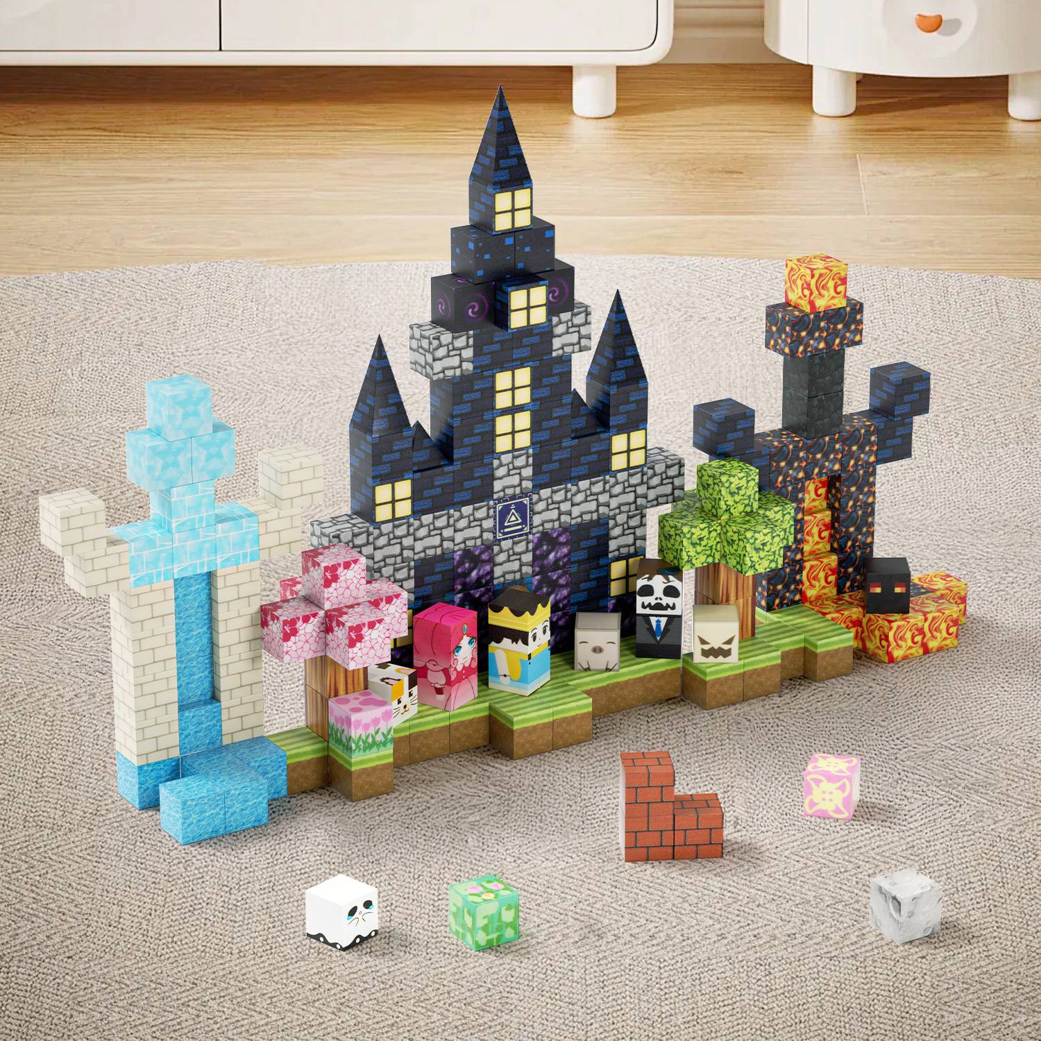 Magnetische Bausteine 220 Teile – Kreatives Lernspielzeug mit Starken Magneten – Perfekt als Weihnachts- & Halloween-Geschenk für Kinder