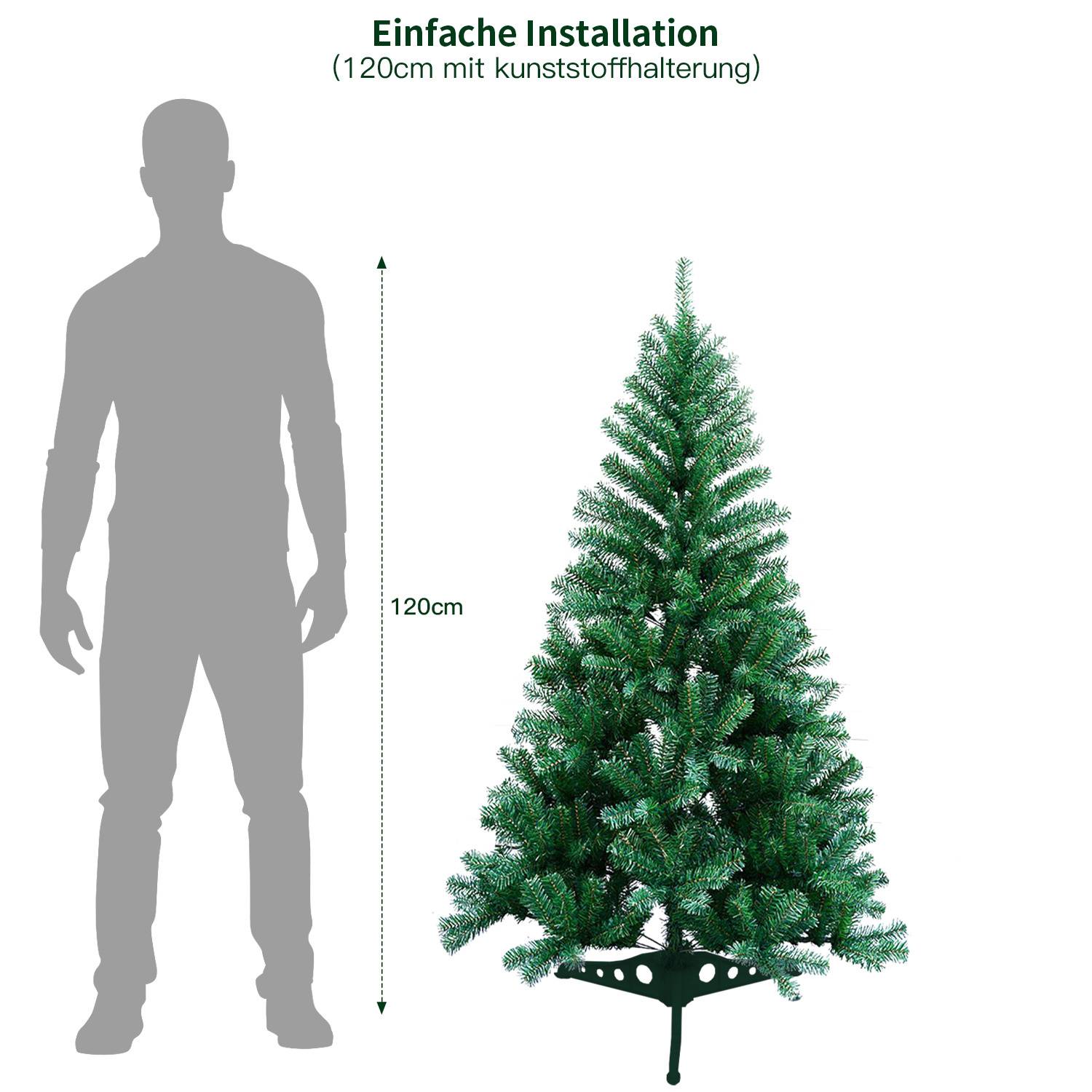 120cm Künstlicher Weihnachtsbaum mit 220 Spitzen PVC, Tannenbaum mit Ständer, Christbaum Kunstbaum Grün