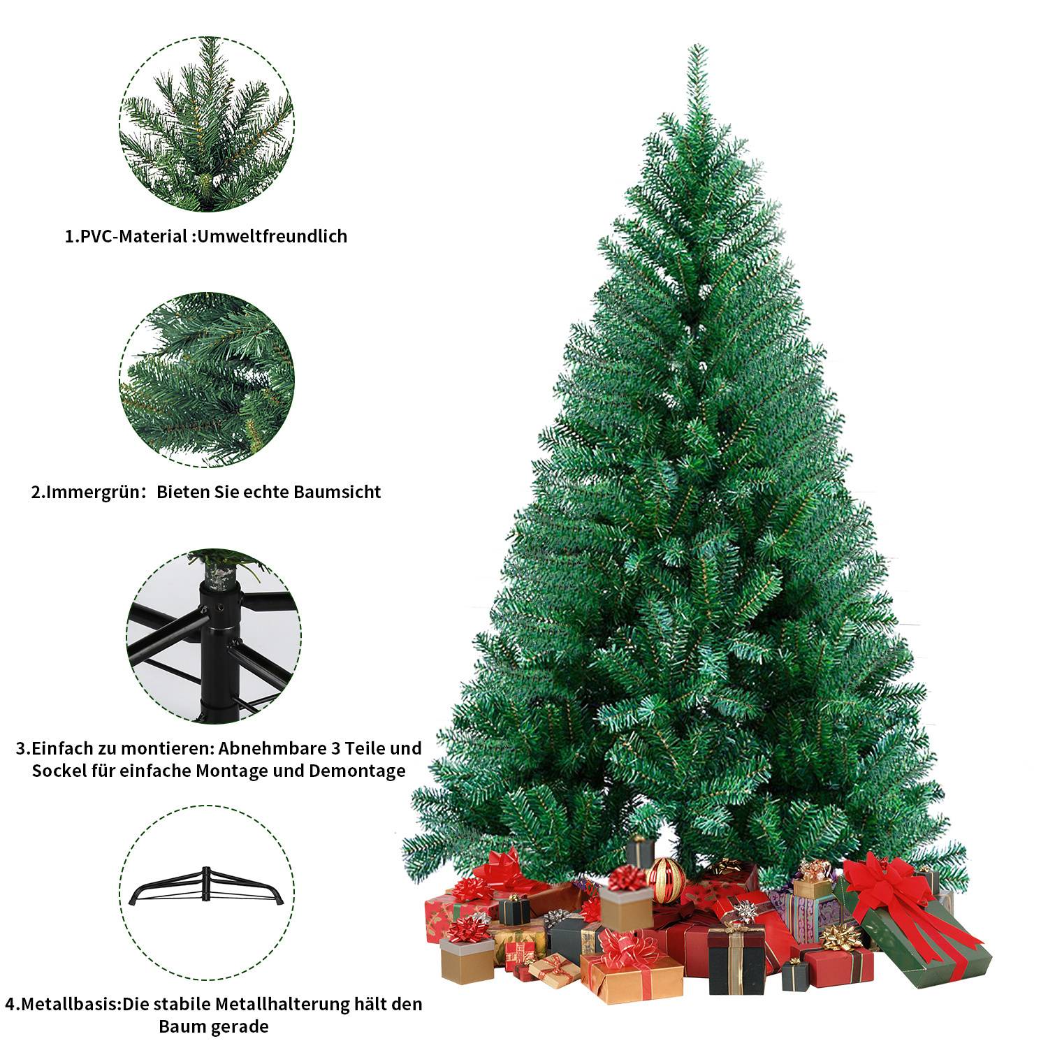 150cm Künstlicher Weihnachtsbaum mit 400 Spitzen PVC, Tannenbaum mit Ständer, Christbaum Kunstbaum Grün