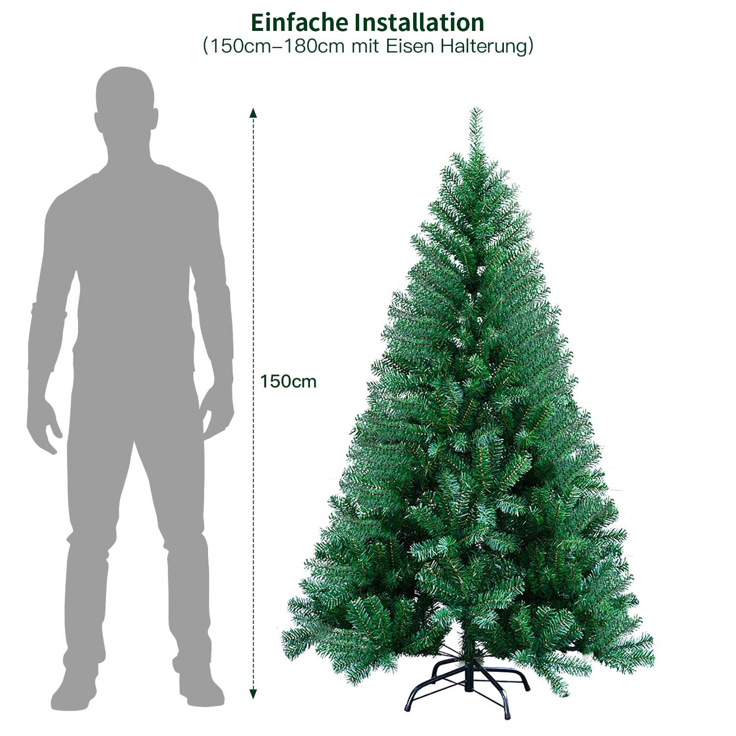 150cm Künstlicher Weihnachtsbaum mit 400 Spitzen PVC, Tannenbaum mit Ständer, Christbaum Kunstbaum Grün