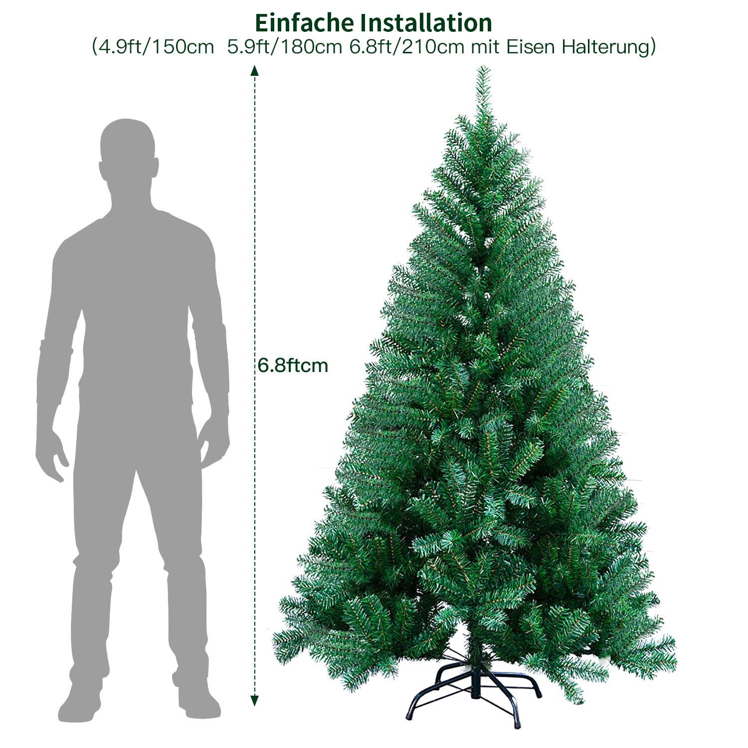 210cm Künstlicher Weihnachtsbaum mit 900 Spitzen PVC, Tannenbaum mit Ständer, Christbaum Kunstbaum Grün