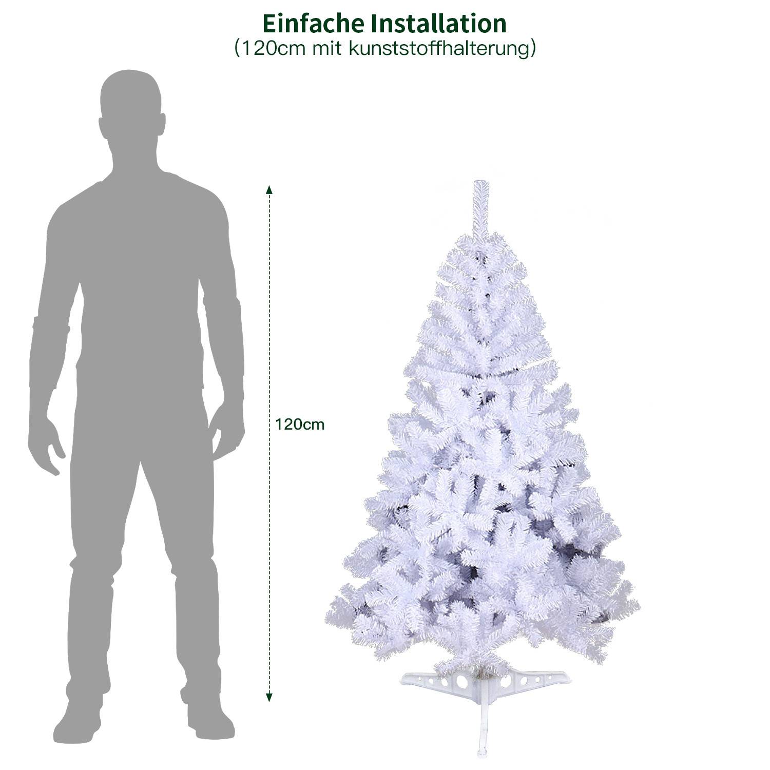 120cm Künstlicher Weihnachtsbaum mit 220 Spitzen PVC, Tannenbaum mit Ständer, Christbaum Kunstbaum Weiß