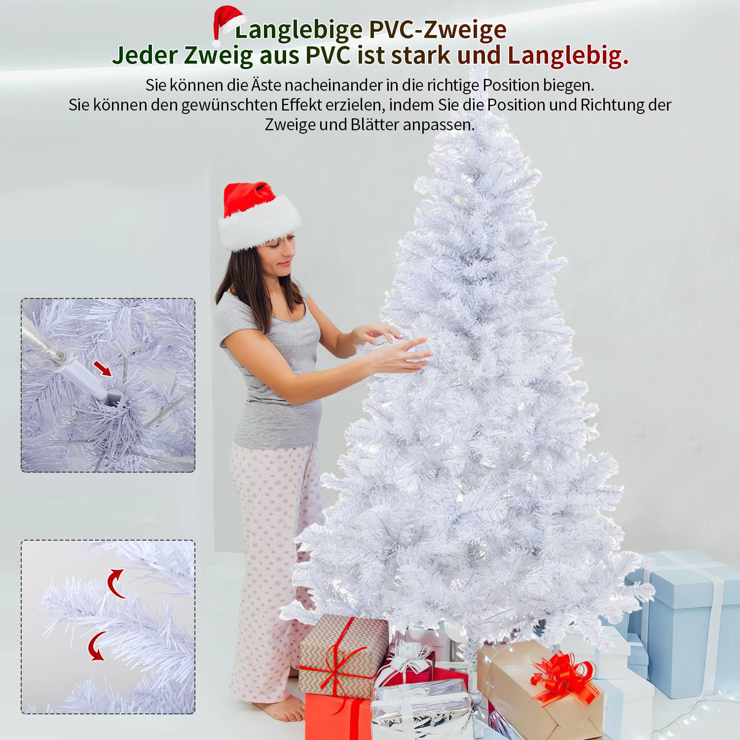 120cm Künstlicher Weihnachtsbaum mit 220 Spitzen PVC, Tannenbaum mit Ständer, Christbaum Kunstbaum Weiß
