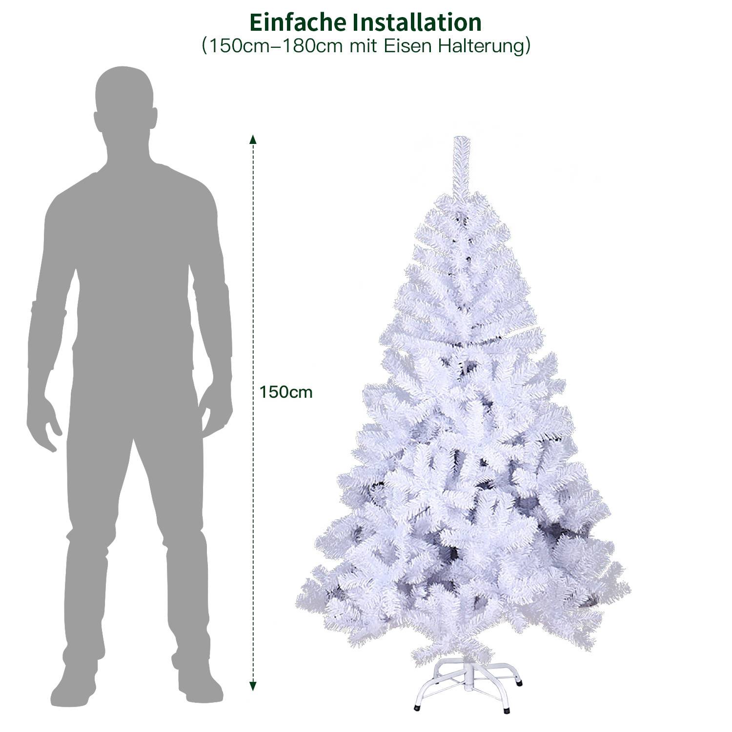 150cm Künstlicher Weihnachtsbaum mit 488 Spitzen PVC, Tannenbaum mit Ständer, Christbaum Kunstbaum Weiß