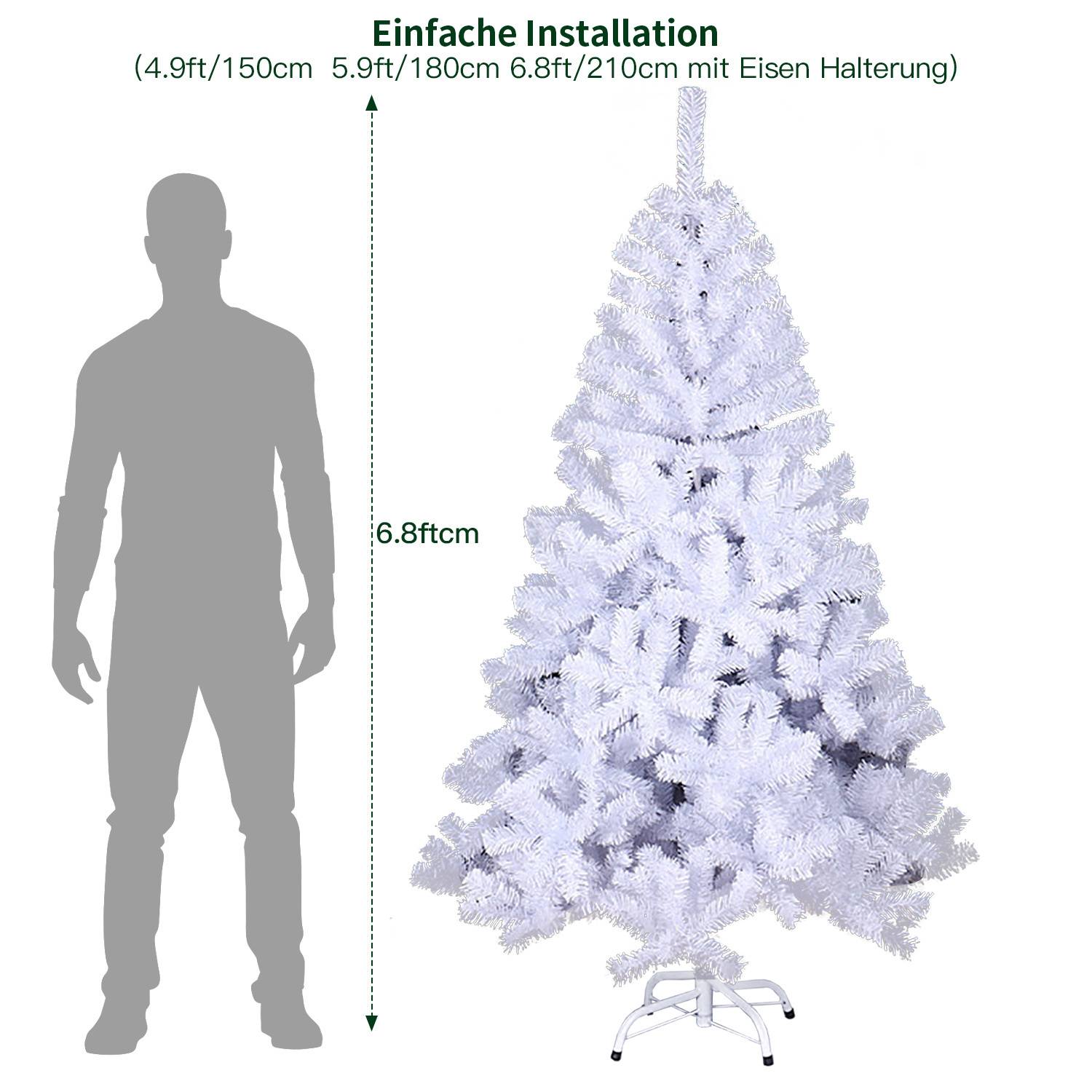 210cm Künstlicher Weihnachtsbaum mit 900 Spitzen PVC, Tannenbaum mit Ständer, Christbaum Kunstbaum Weiß