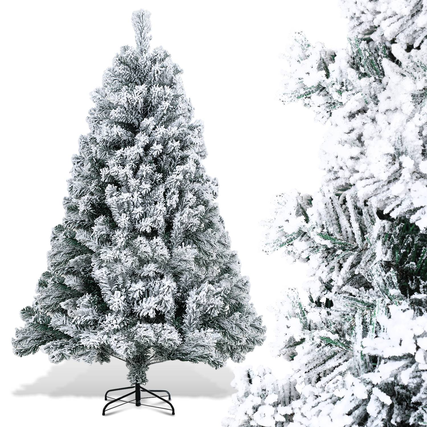 180cm Künstlicher Weihnachtsbaum mit Schnee, inkl. Metallfuß mit 860 Spitzen PVC Nadeln, Christbaum Tannenbaum PVC, Weiß