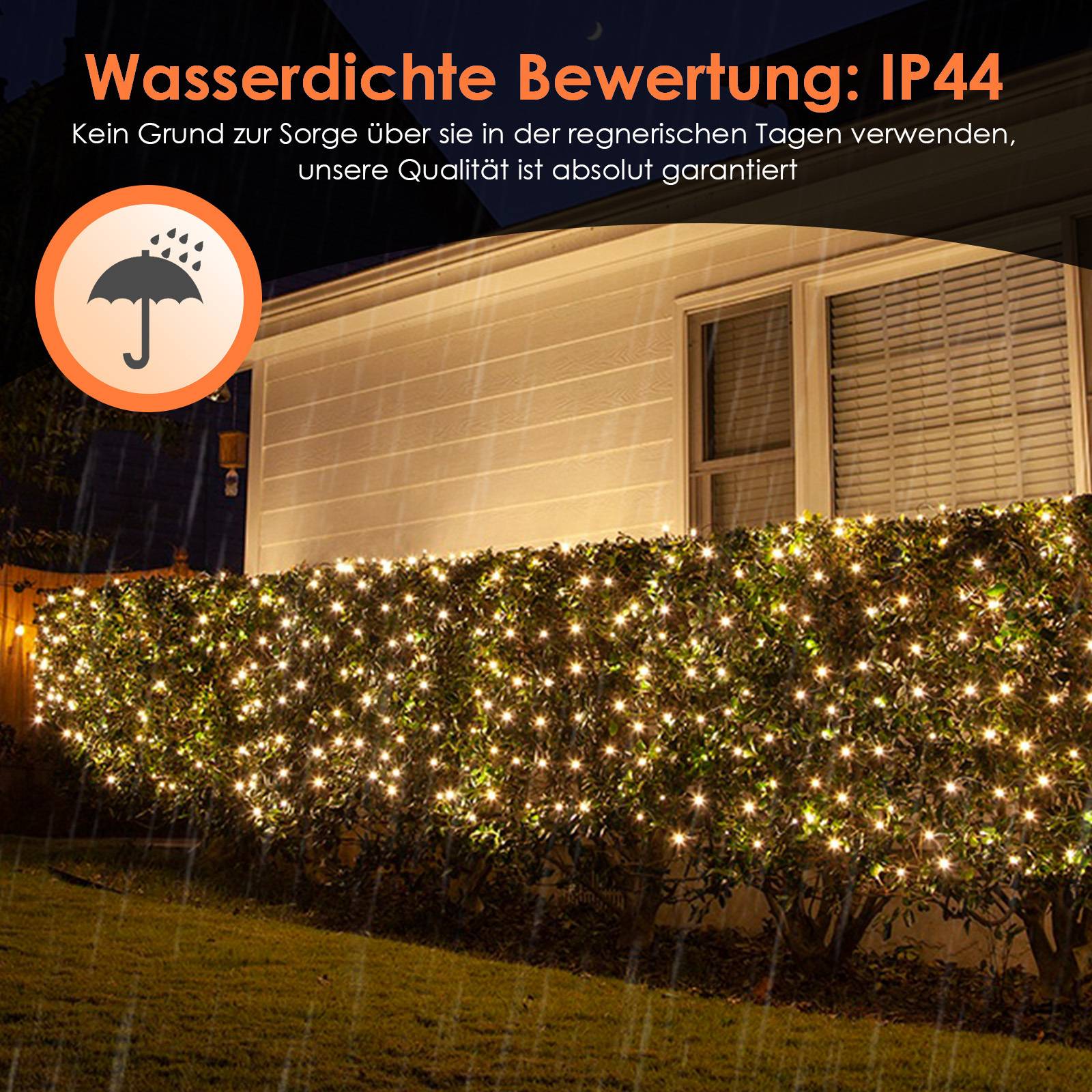 LED Lichternetz Lichterkette 1.5x1.5m 96 LEDs 8 Modi Wasserdicht Lichterkette für Außen Innen Weihnachten Party Garten Deko Warmweiß
