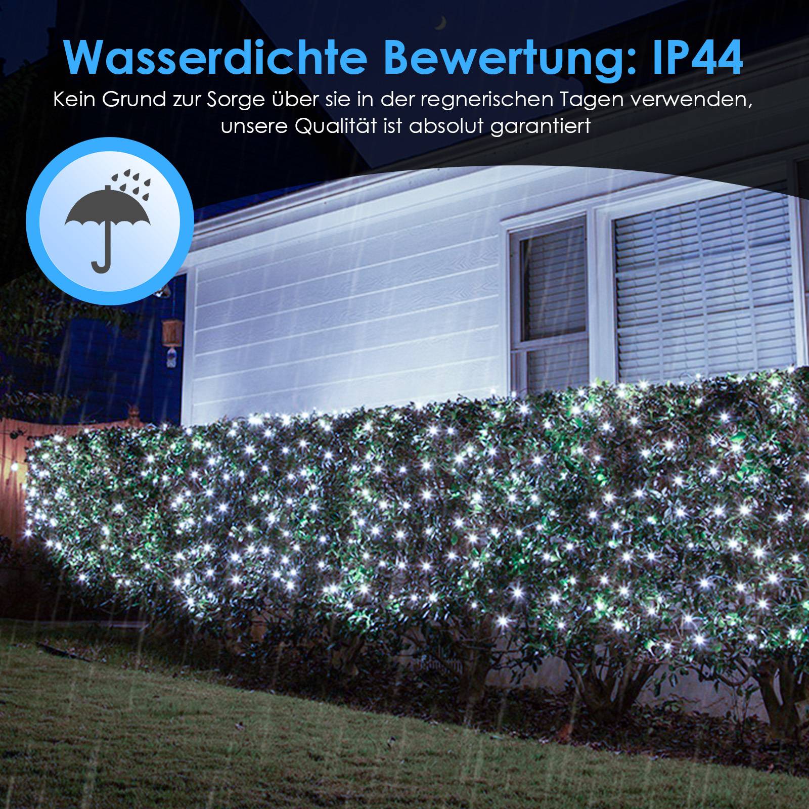 LED Lichternetz Lichterkette 4.5x1.6m 300 LEDs 8 Modi Wasserdicht Lichterkette für Außen Innen Weihnachten Party Garten Deko Kaltweiß