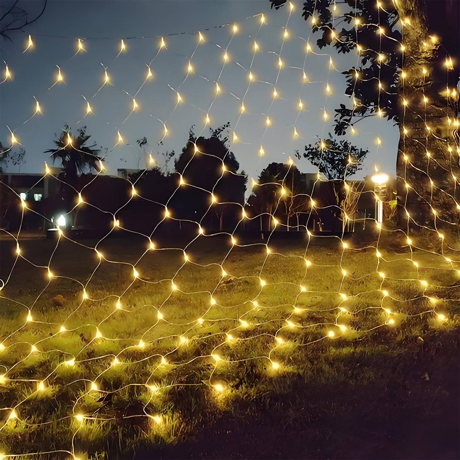 LED Lichternetz Lichterkette 1.5x1.5m 96 LEDs 8 Modi Wasserdicht Lichterkette für Außen Innen Weihnachten Party Garten Deko Warmweiß