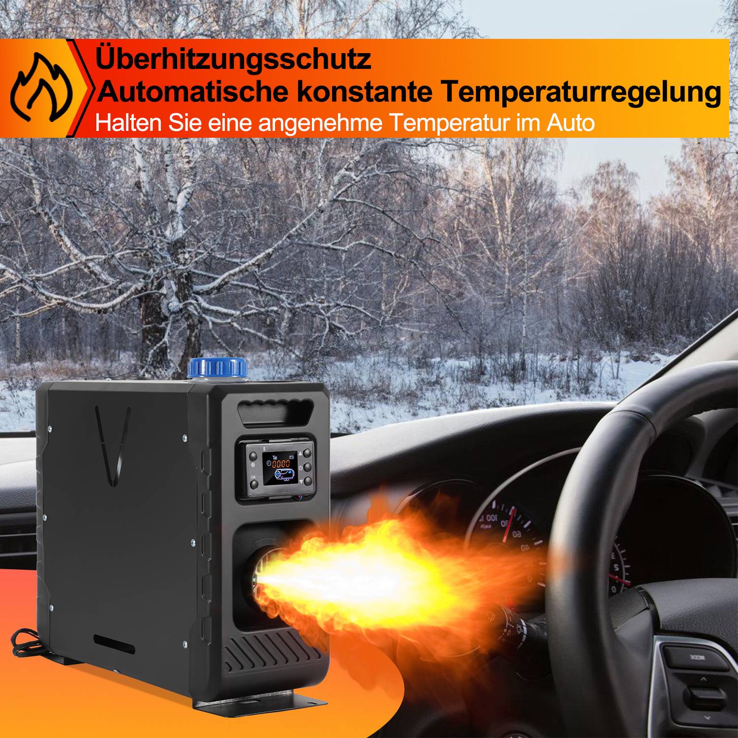 8KW Diesel Standheizung All-in-One 5L, Auto Start/Stop, bluetooth/Fernbedienung/LCD, 12V/24V/220-240V, Schwarz