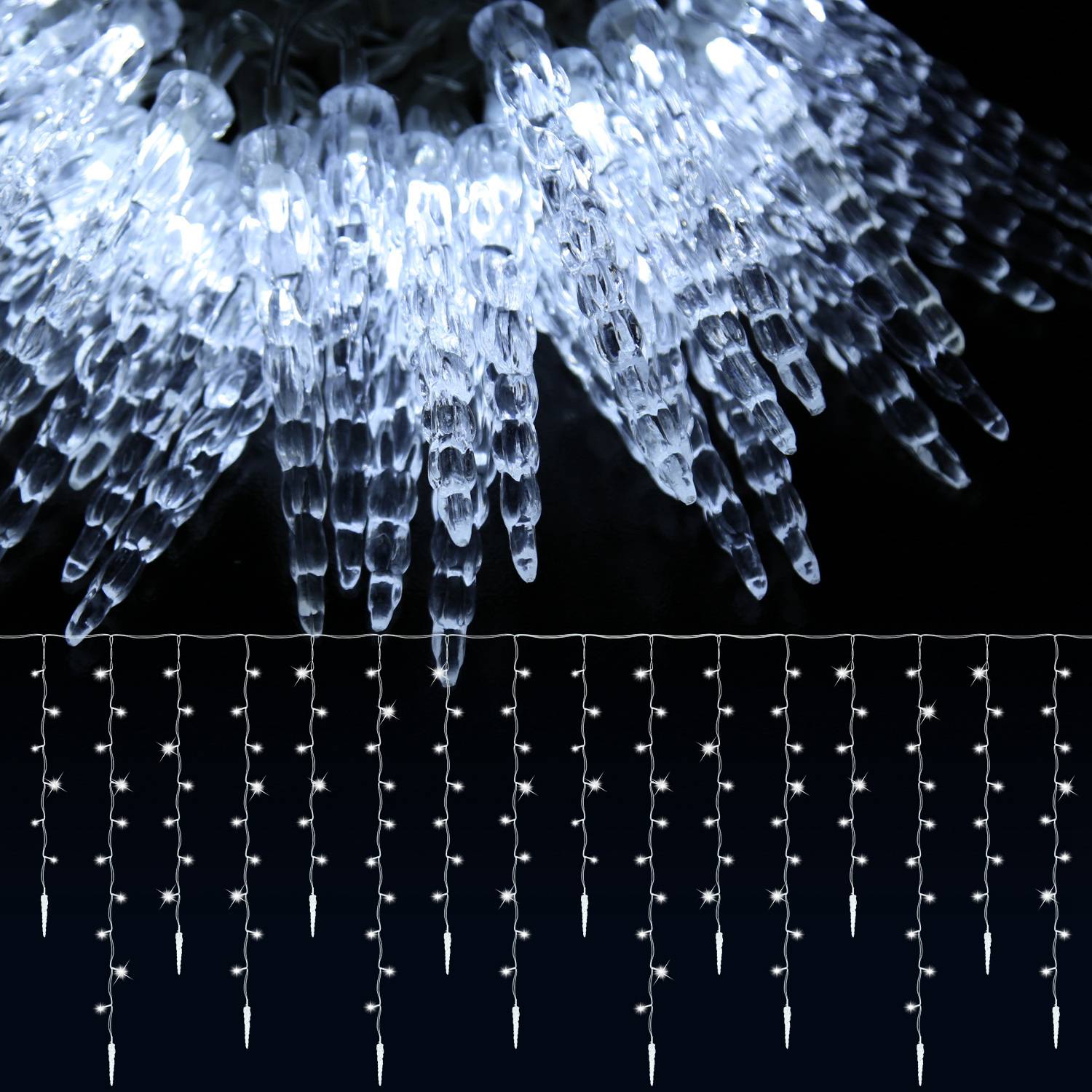 10M 720 LED Eisregen Eiszapfen Lichterkette mit 8 Modi Kaltweiß IP44 Eisregen Eiszapfen Lichtervorhang mit Fernbedienung Outdoor Garten Deko