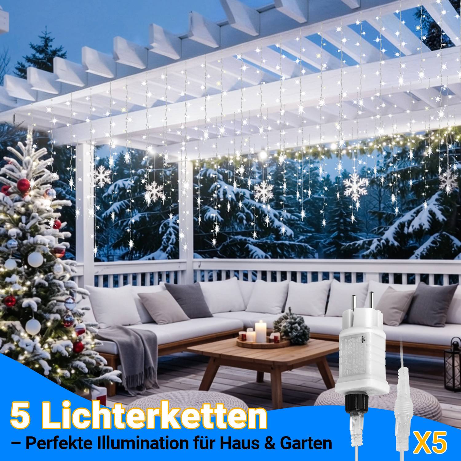 10M 720 LED Eisregen Eiszapfen Lichterkette mit 8 Modi Kaltweiß IP44 Eisregen Eiszapfen Lichtervorhang mit Fernbedienung Outdoor Garten Deko
