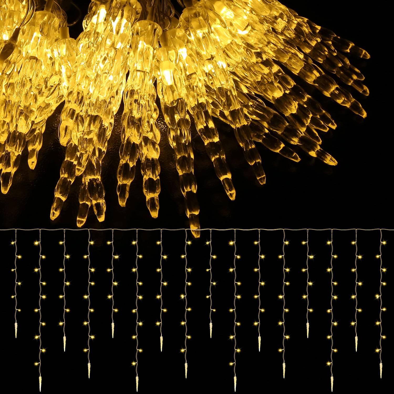 5M 360 LED Eisregen Eiszapfen Lichterkette mit 8 Modi Warmweiß IP44 Eisregen Eiszapfen Lichtervorhang mit Fernbedienung Outdoor Garten Deko