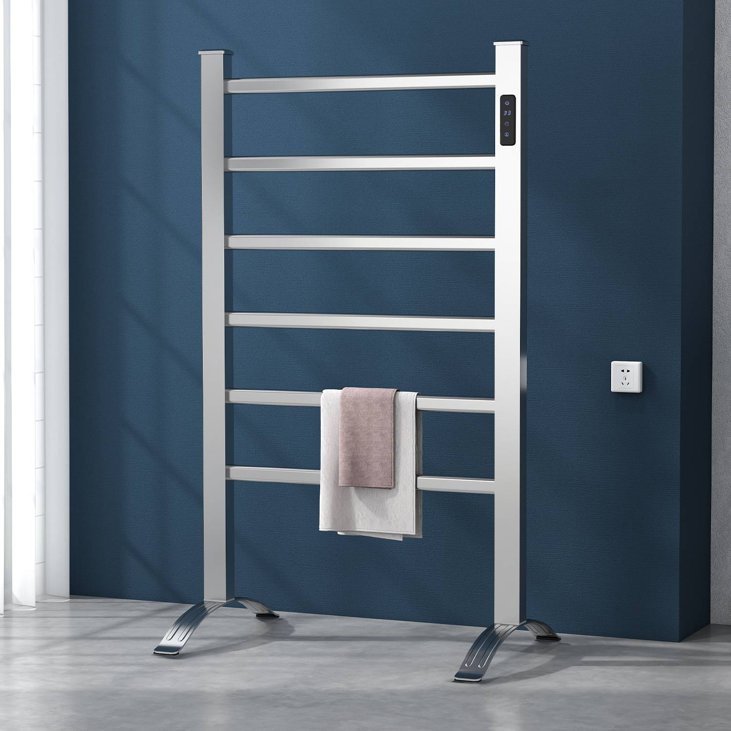 Handtuchtrockner Badheizkörper Elektrisch mit Timing Handtuchwärmer 860x 530mm Silber Handtuchhalter Heizkörper mit 100W Heizstab