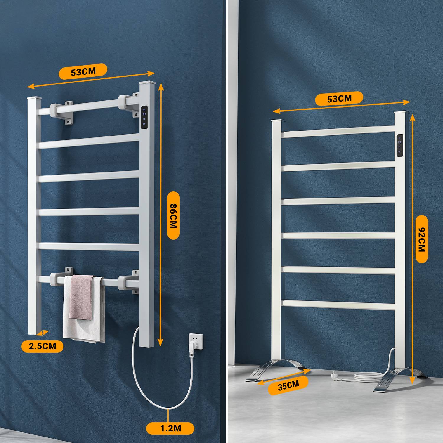 Handtuchtrockner Badheizkörper Elektrisch mit Timing Handtuchwärmer 860x 530mm Silber Handtuchhalter Heizkörper mit 100W Heizstab