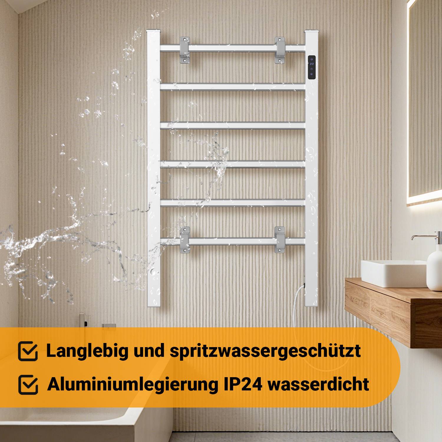 Handtuchtrockner Badheizkörper Elektrisch mit Timing Handtuchwärmer 860x 530mm Silber Handtuchhalter Heizkörper mit 100W Heizstab