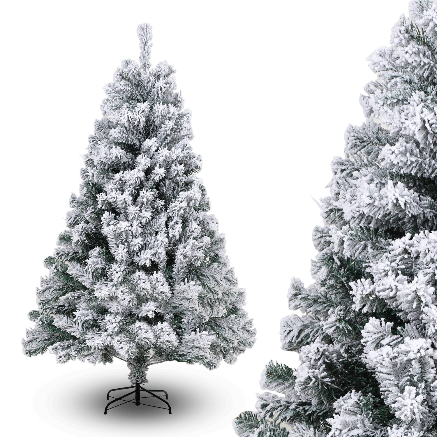 150cm Künstlicher Weihnachtsbaum mit Schnee, inkl. Metallfuß mit 550 Spitzen PVC Nadeln, Christbaum Tannenbaum PVC, Weiß