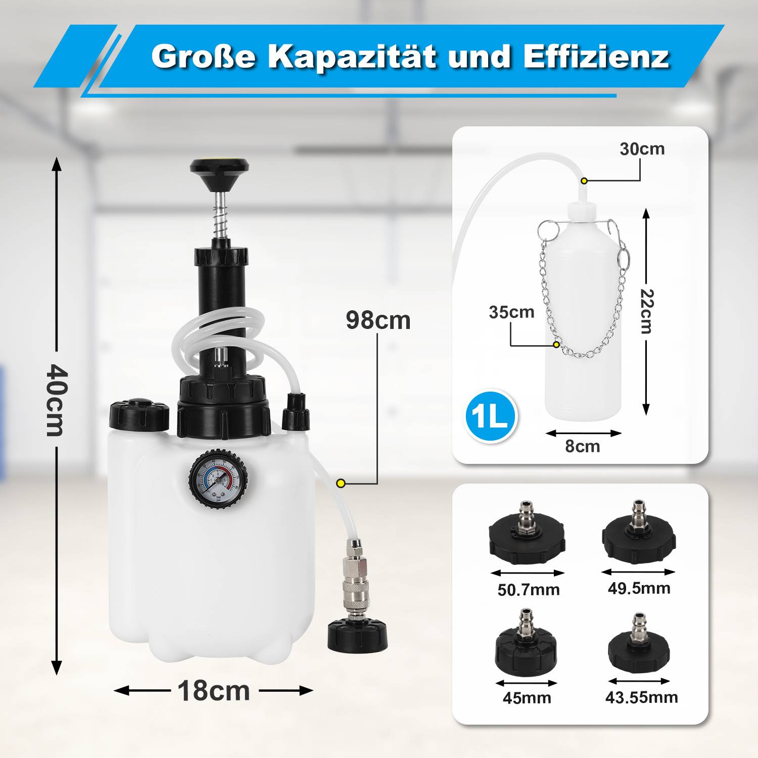 3L Bremsenentlüftungsgerät Auto Bremsenentlüfter Bremsflüssigkeitswechselgerät mit 1L Absaugbehälter