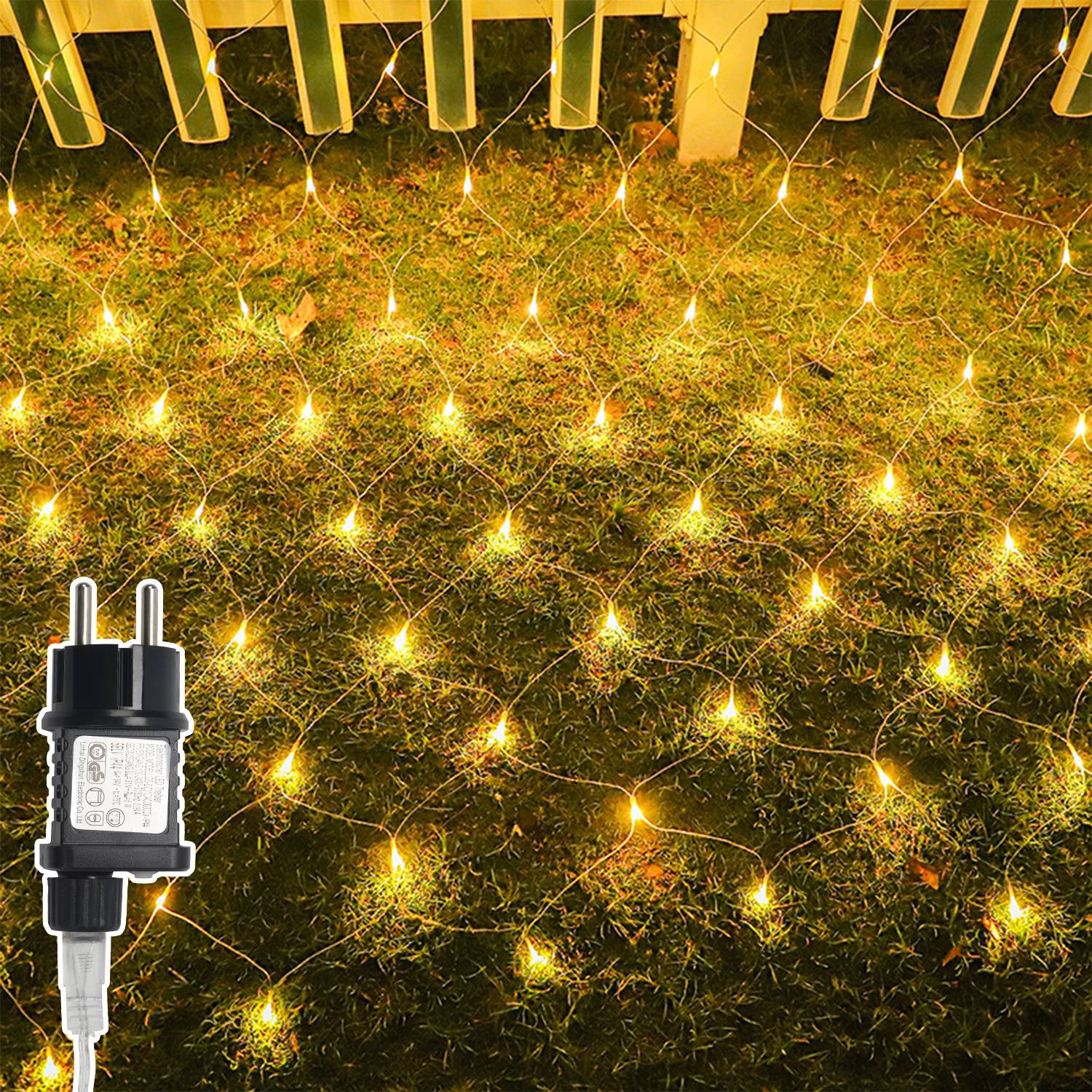 LED Lichternetz 3x2m 200 LEDs Warmweiß Lichterkette IP44 8 Beleuchtungsmodi Speicherfunktion für Innen & Außen mit Transparent Kabel