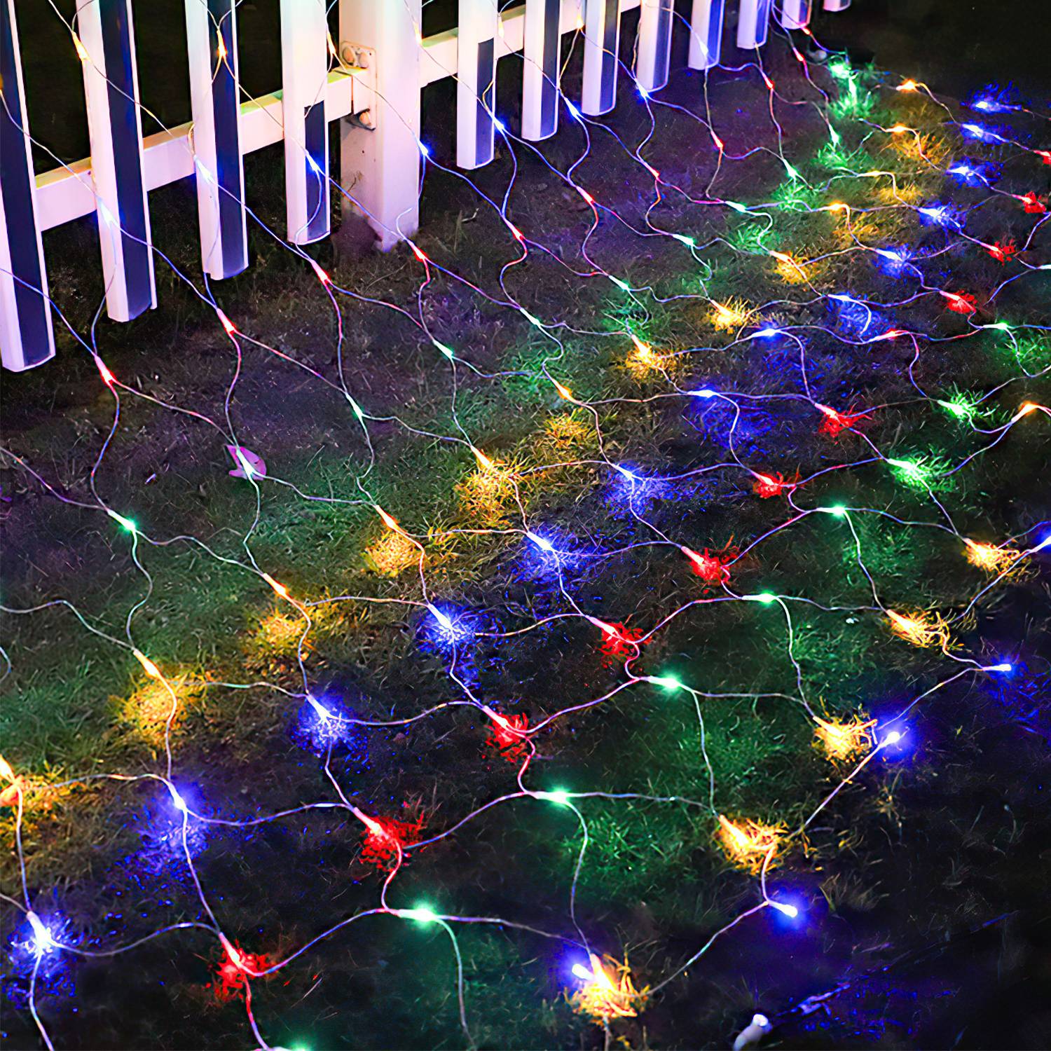 LED Lichternetz 4.5x1.6m 300 LEDs Bunt Lichterkette IP44 8 Beleuchtungsmodi Speicherfunktion für Innen & Außen mit Transparent Kabel