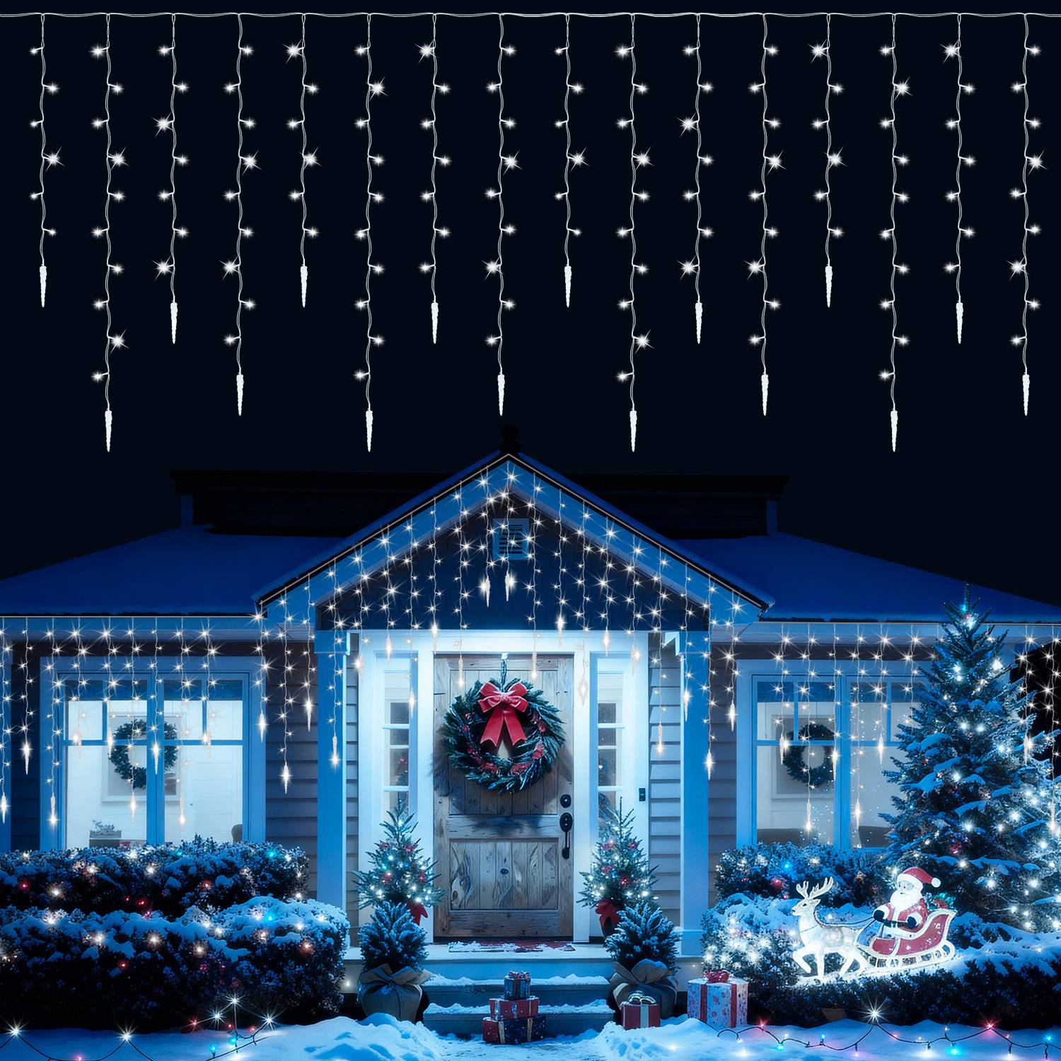 5M 360 LED Eisregen Eiszapfen Lichterkette mit 8 Modi Kaltweiß IP44 Eisregen Eiszapfen Lichtervorhang mit Fernbedienung Outdoor Garten Deko