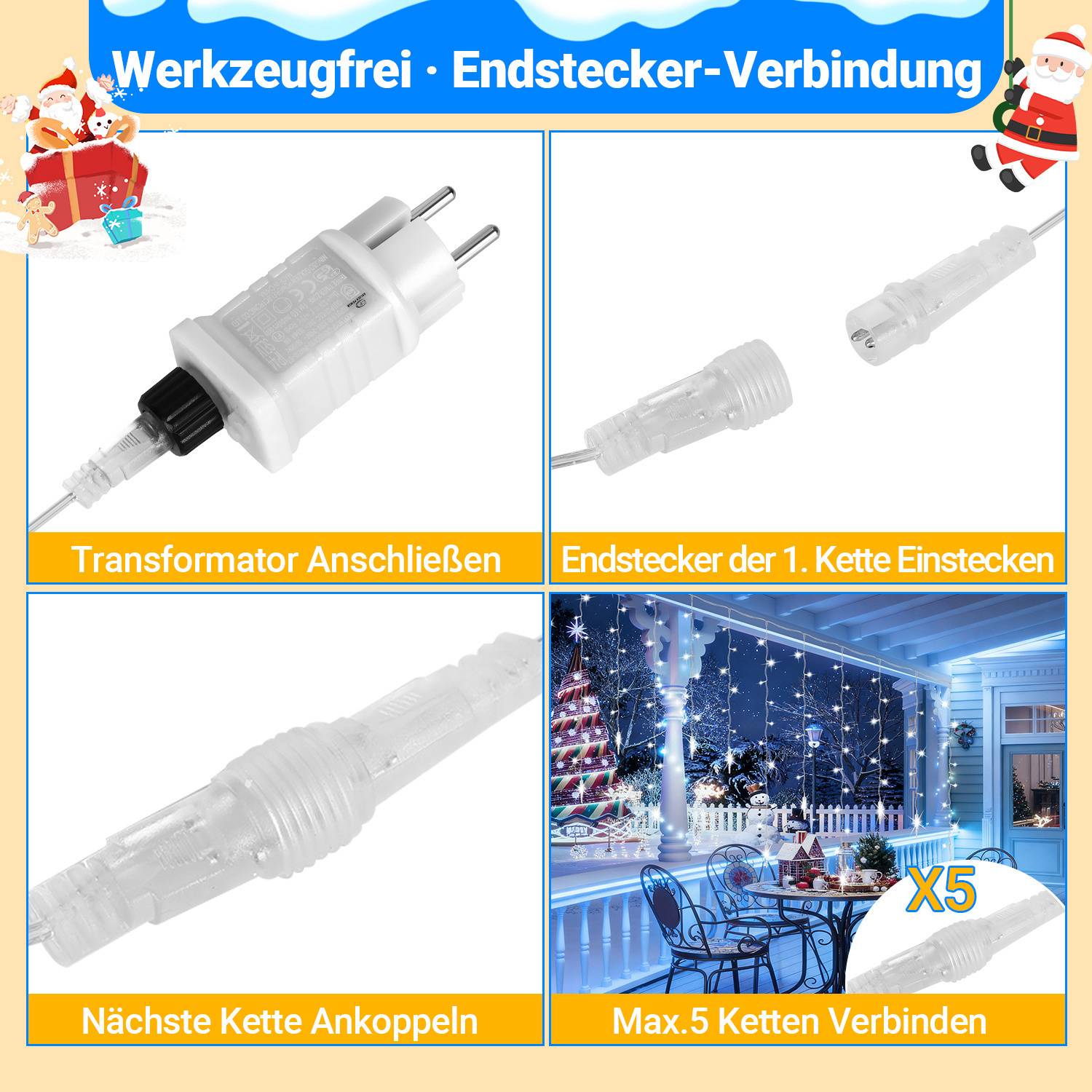 5M 360 LED Eisregen Eiszapfen Lichterkette mit 8 Modi Kaltweiß IP44 Eisregen Eiszapfen Lichtervorhang mit Fernbedienung Outdoor Garten Deko