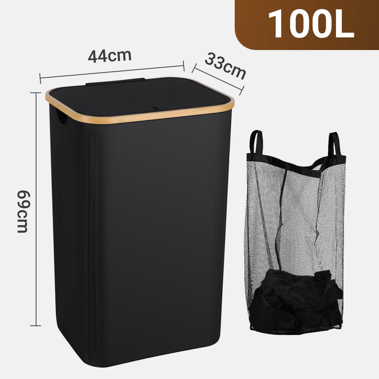 Wäschekorb mit Deckel, 100 L, herausnehmbarer Wäschesack