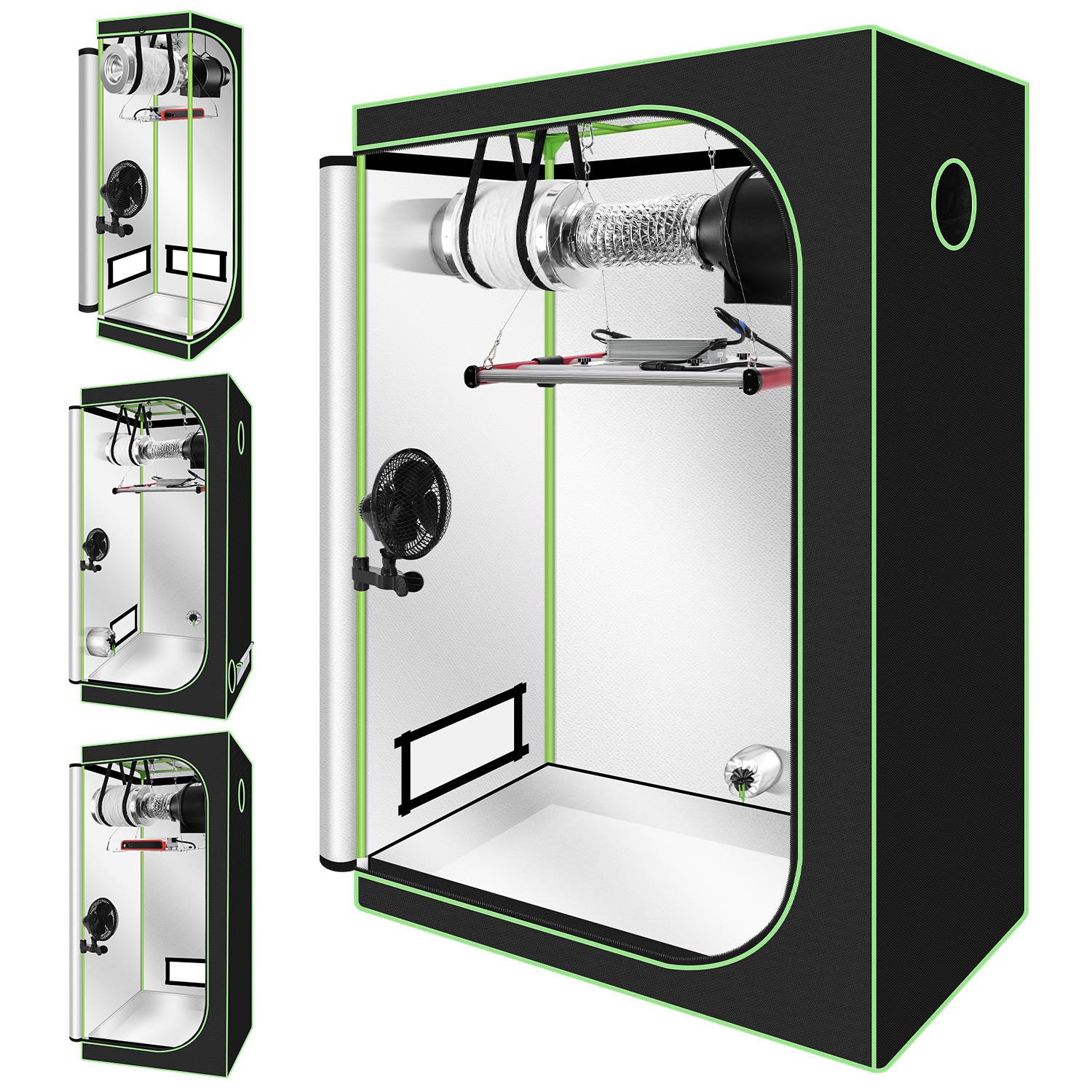 Growbox Komplettset,Indoor Gewächshaus mit 240W LED Vollspektrum Dimmbar, Carbon-Filter, Ventilator, Anzuchtzelt, Zuchtzelt,120x60x180
