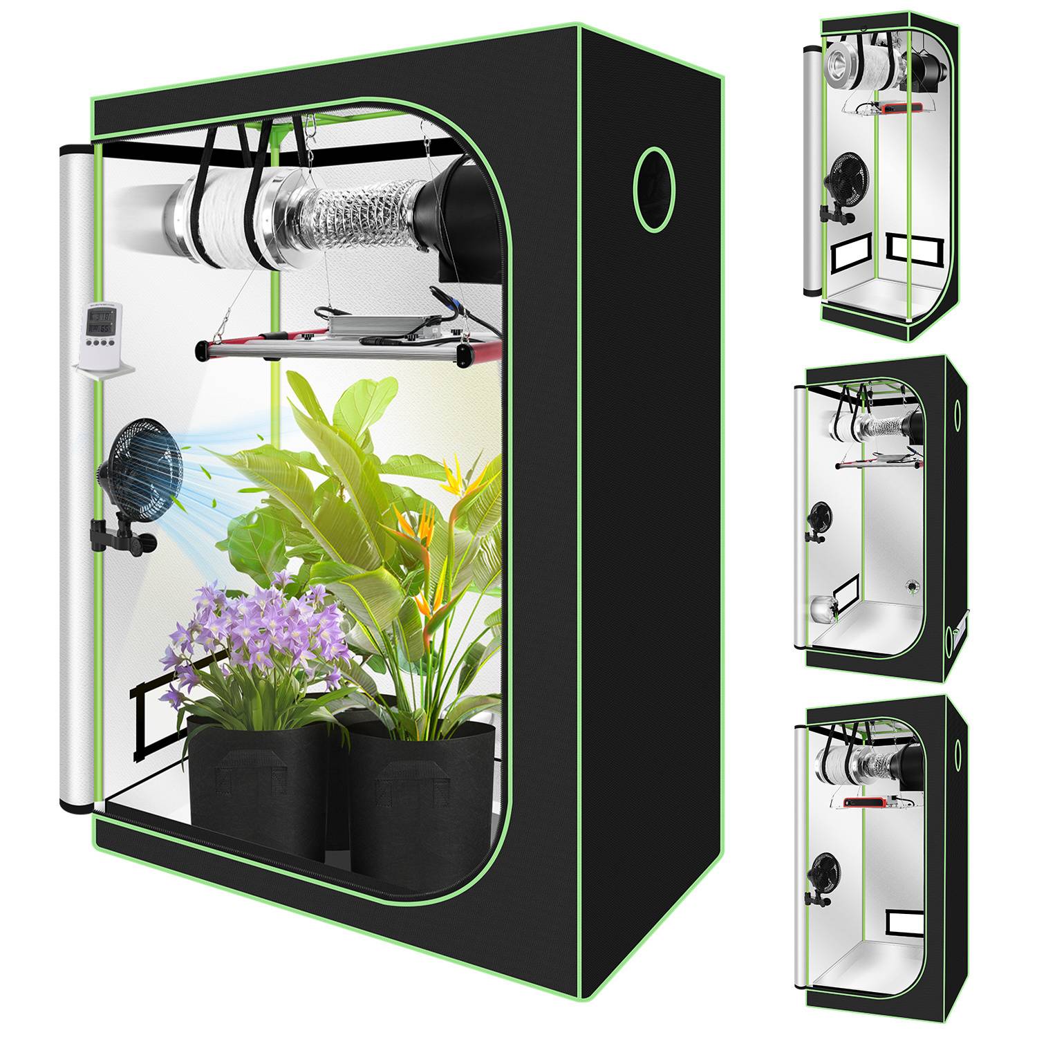Growbox Komplettset,Indoor Gewächshaus mit 240W LED Vollspektrum Dimmbar, Carbon-Filter, Ventilator, Anzuchtzelt, Zuchtzelt,100x100x200