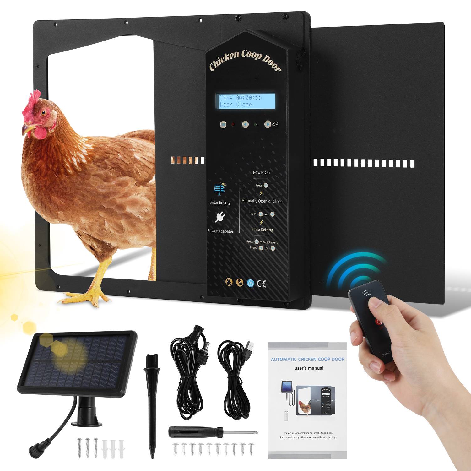 Automatische Seitlich öffnende Tür Hühnerklappe Solar mit Zeit, Aluminiumlegierung automatische Hühnerklappe, elektrische Hühnertür kältetaugli