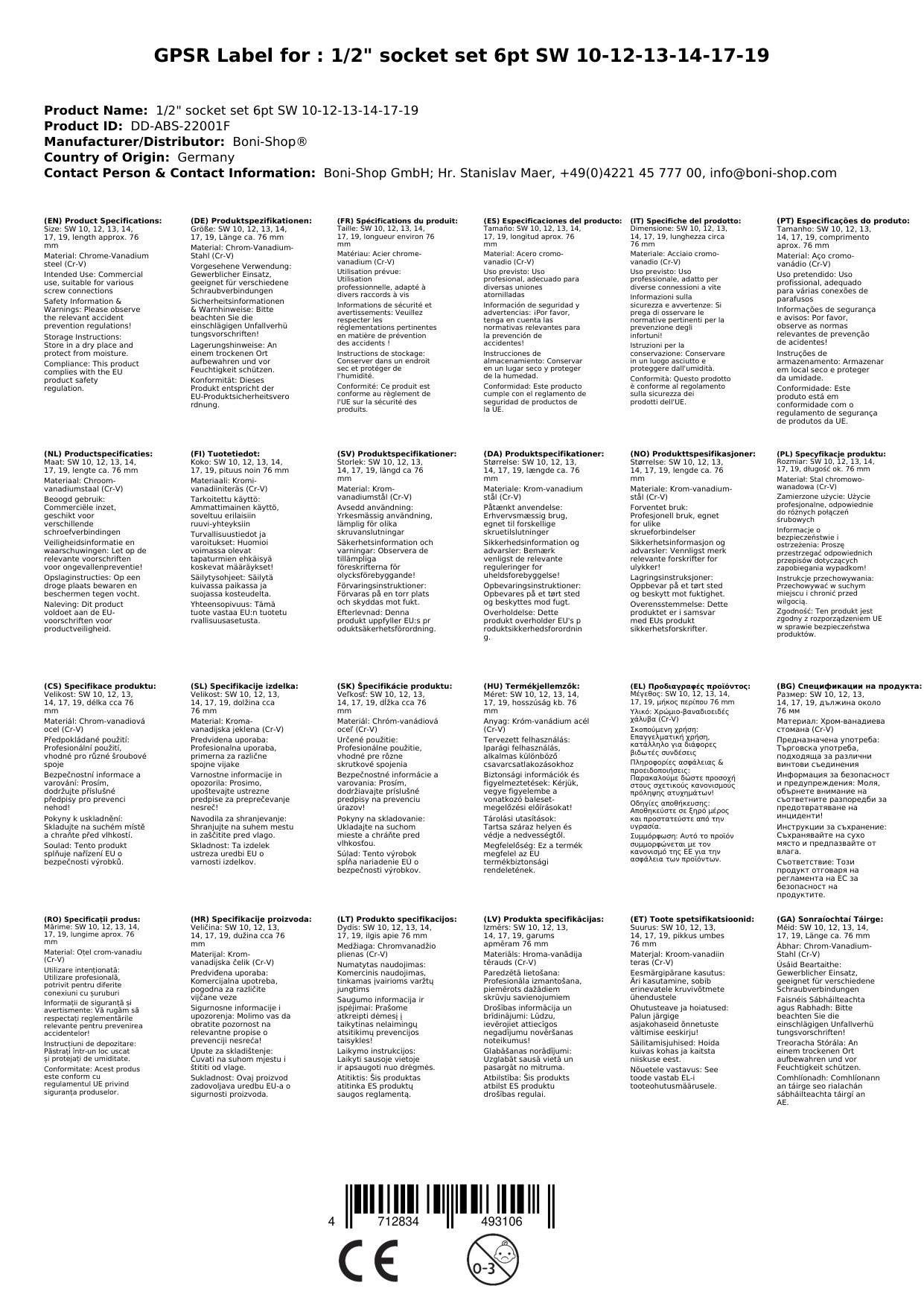 Nuss Set 1/2 Zoll, 6-teilig, SW 10-19