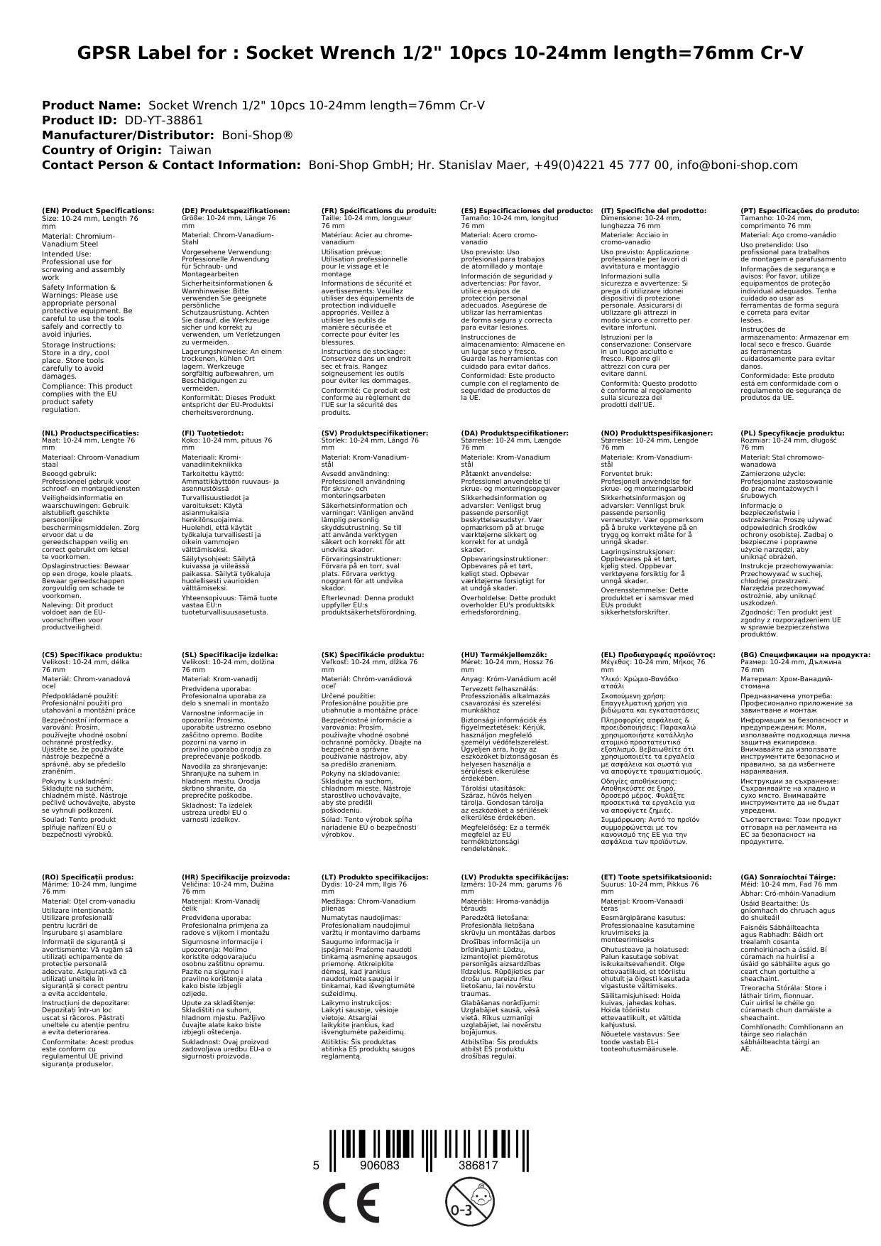 Steckschlüssel Set, 1/2 Zoll, 10-tlg, 10-24mm, Cr-V
