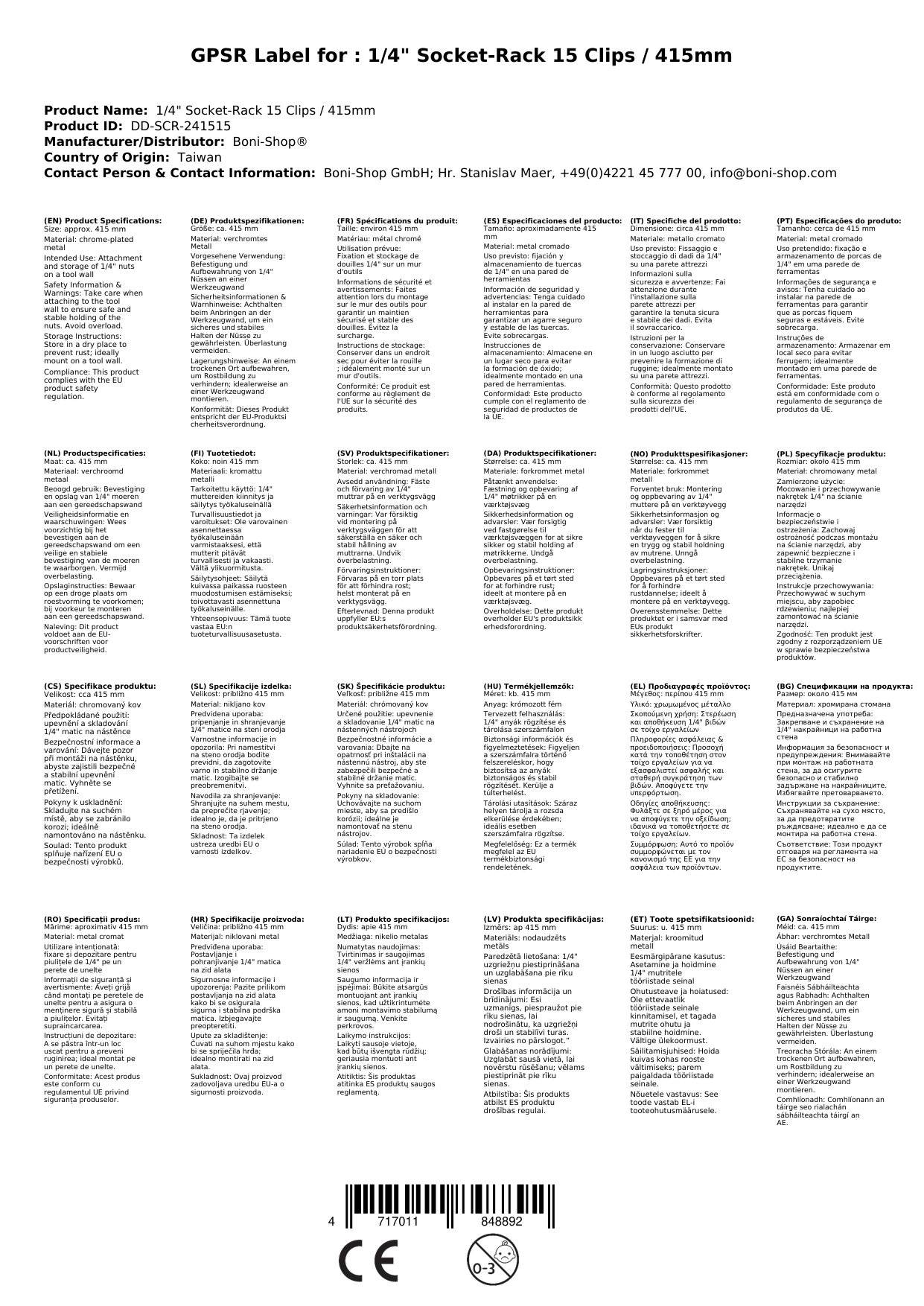 Stecknuss Schiene, 1/4 Zoll Halterung, 15 Clips, Werkzeugwand Halterung