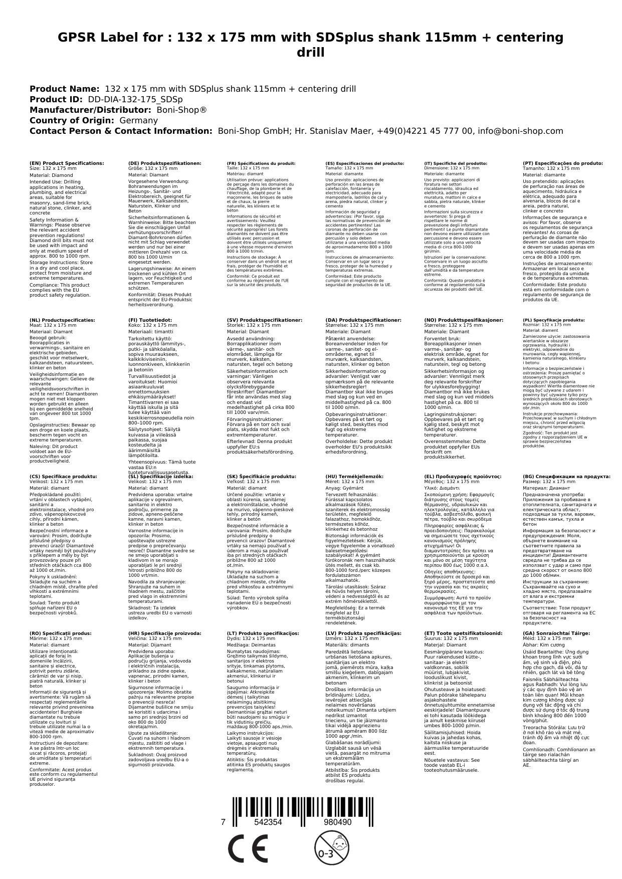 Diamantbohrkrone, Kernbohrer 132mm, SDS Plus Bohrkrone