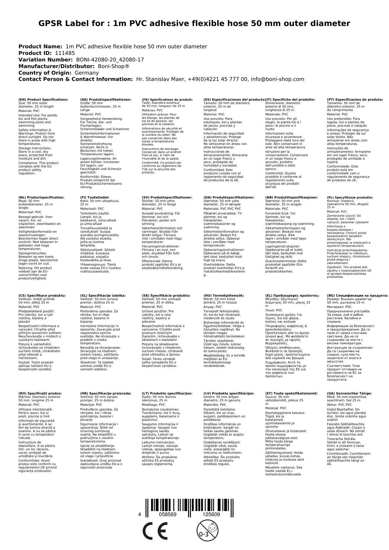 1m PVC Klebe- Flexschlauch 50 mm Aussendurchmesser