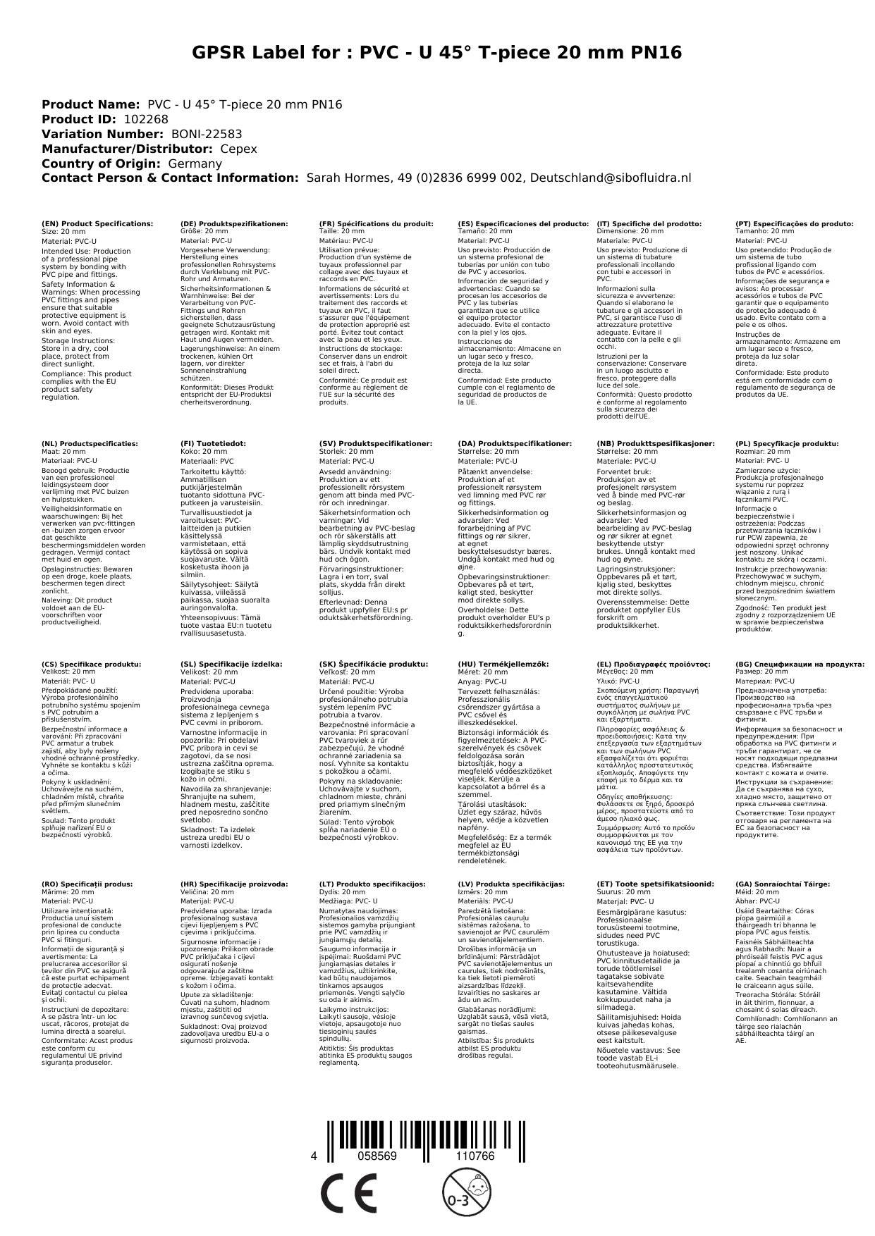 PVC Fittinge, PVC Rohrverbinder, 45° T-Stück 20mm, Boni-Shop