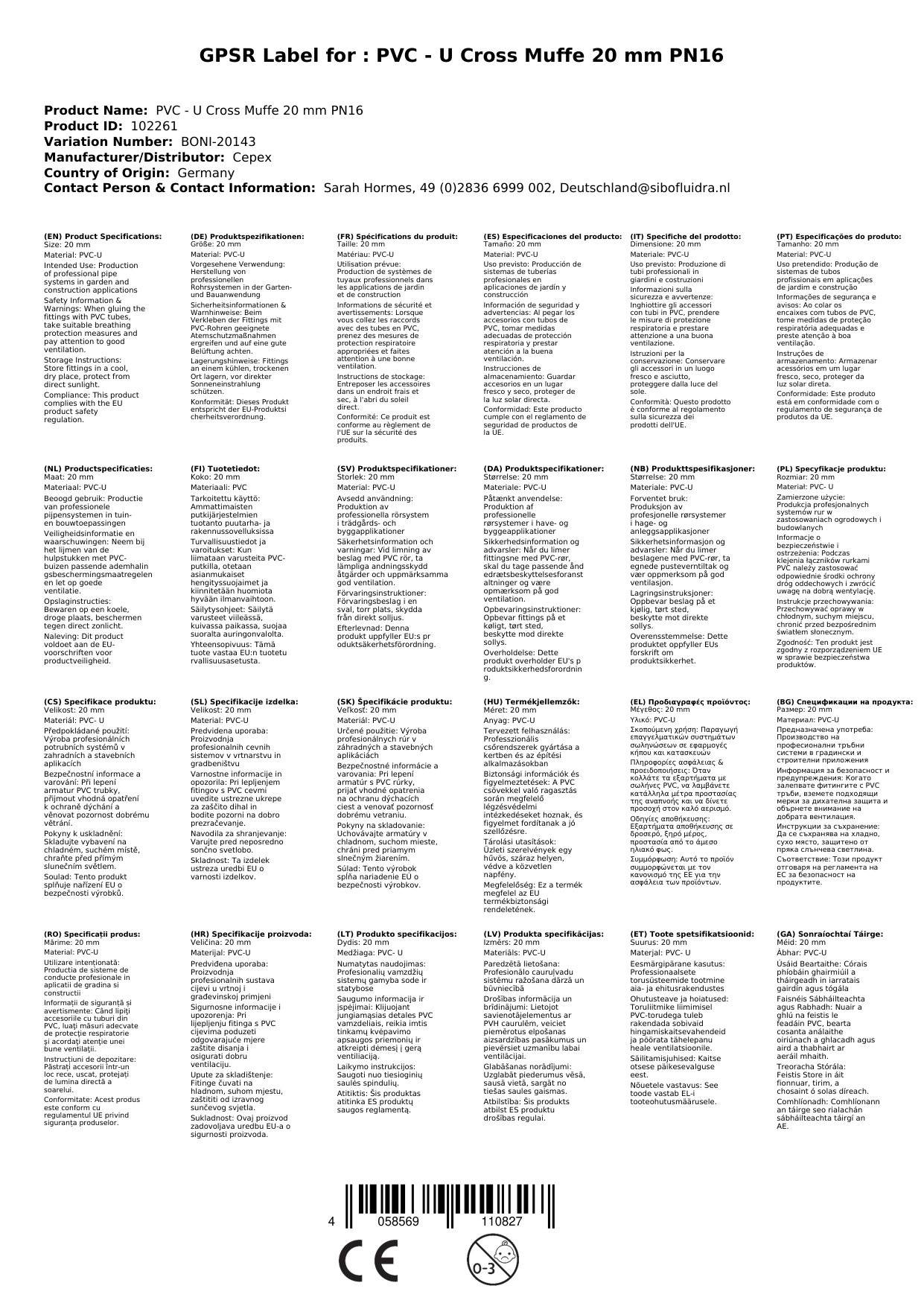PVC Fittinge, U Kreuz Muffe 20mm, PN16, Rohrverbinder