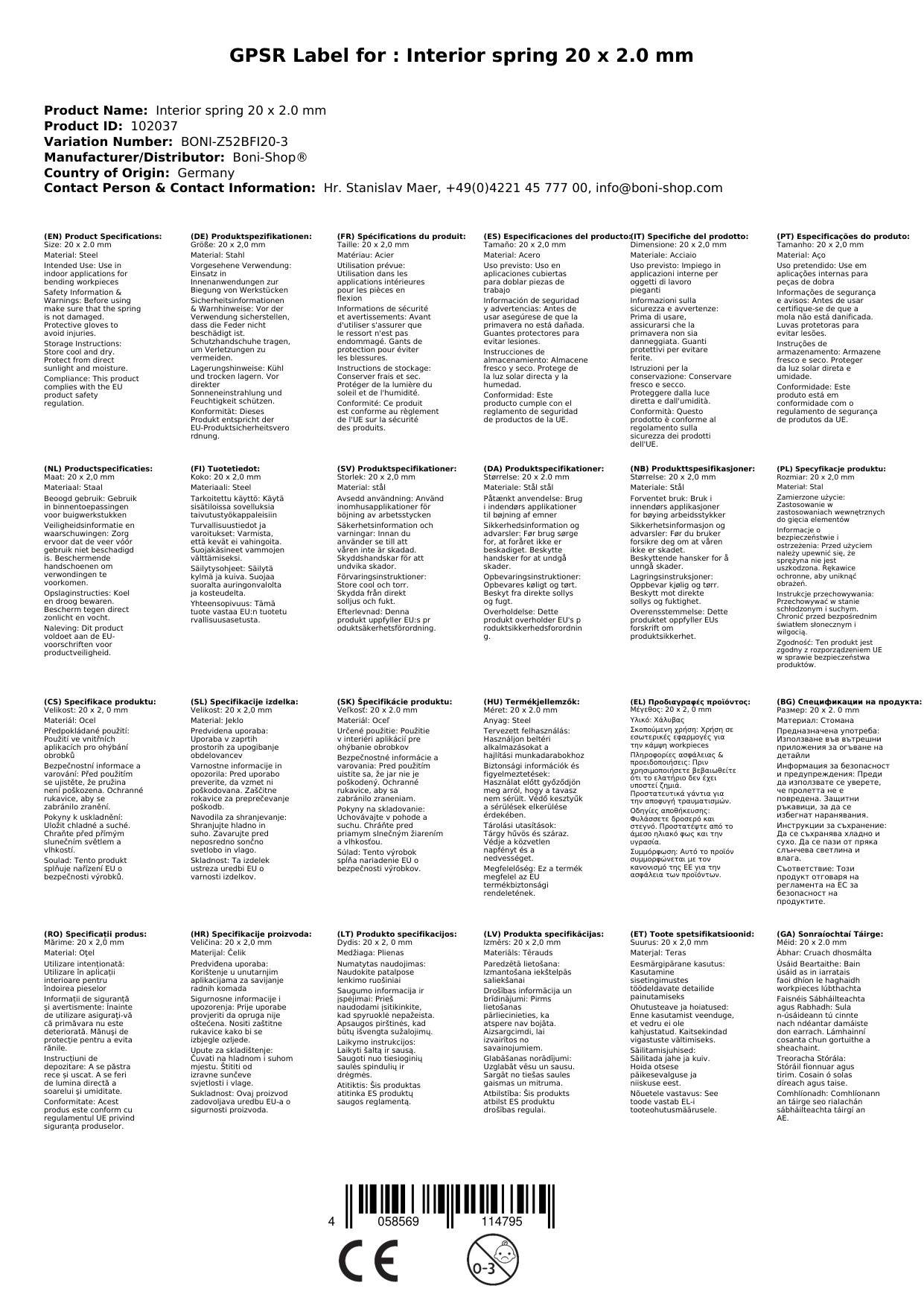 Biegefeder 20mm, Innenbiegefeder, Werkzeug, Präzisionsfeder