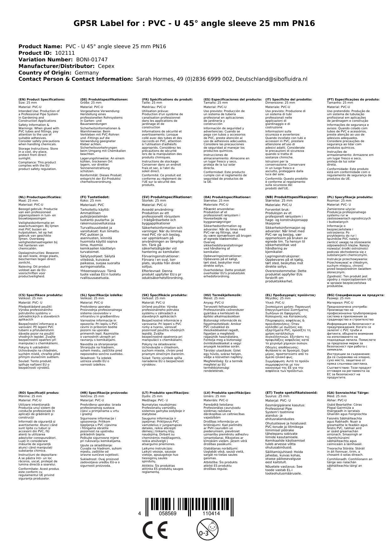 PVC Winkel, 45 Grad, Muffe 25mm, PN16, PVC Fitting