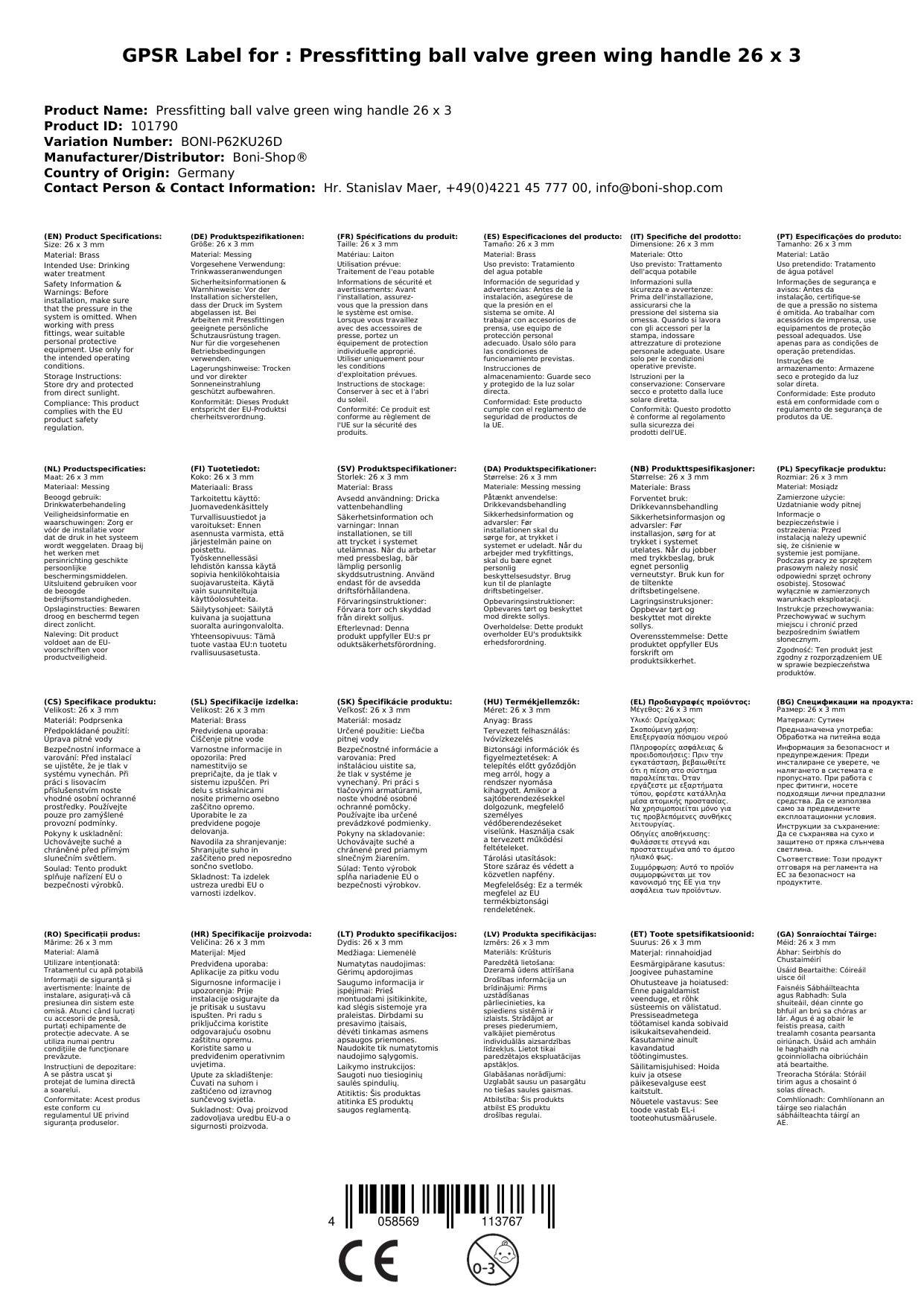 Kugelhahn Pressfitting, grün, Flügelgriff, 26 x 3