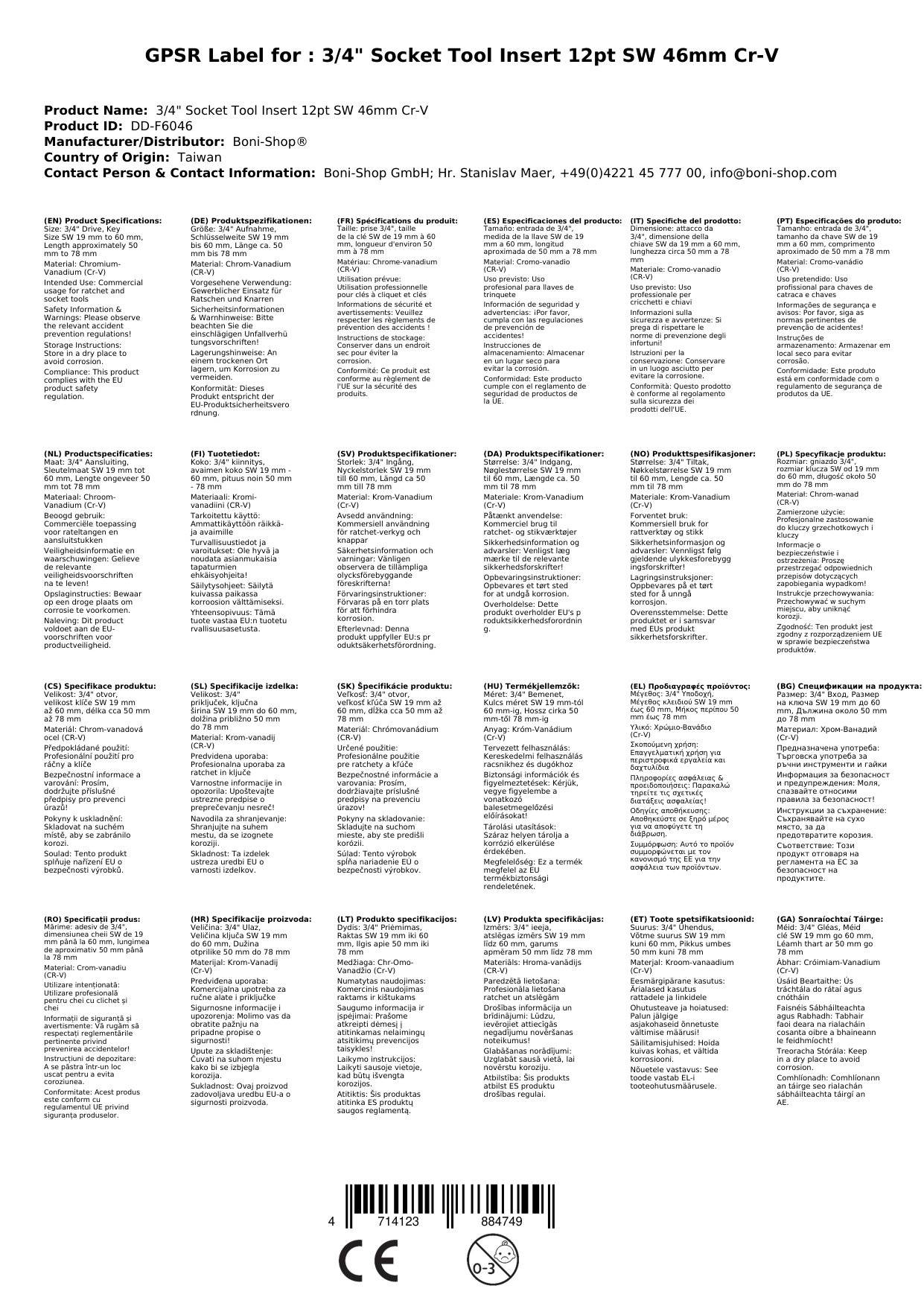 Stecknuss 3/4, 46mm, Cr-V, für Knarre & Ratsche