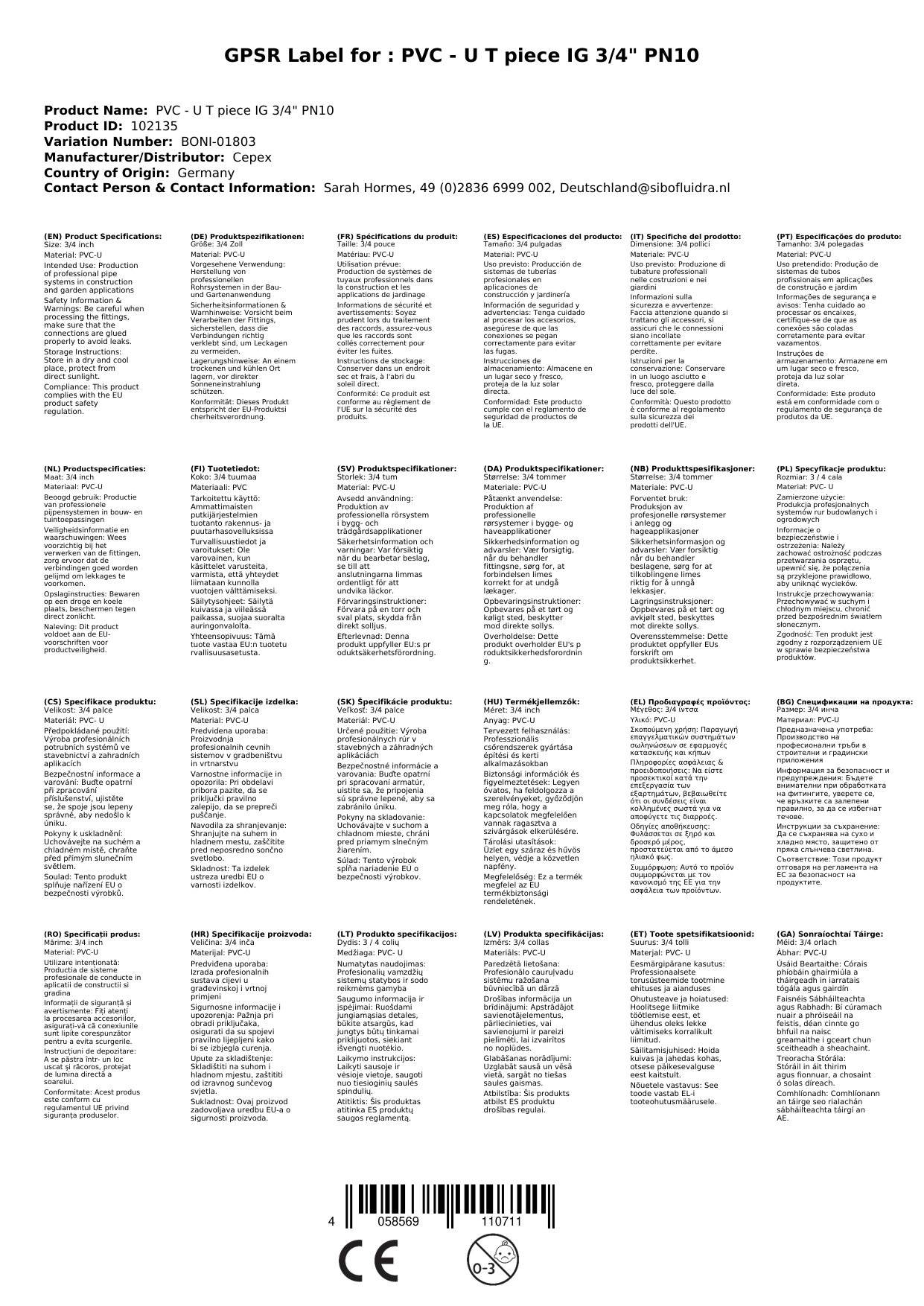 PVC Fitting, T-Stück 3/4 Zoll, Klebefitting, Rohrverbinder