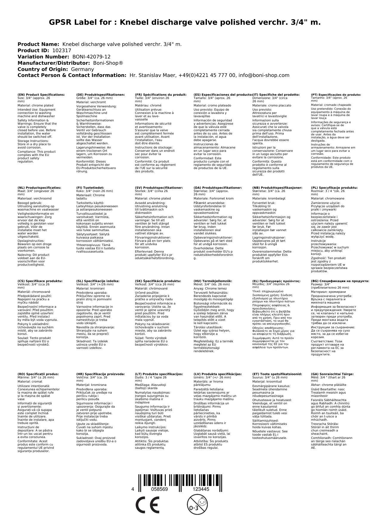 Auslaufventil 3/4 Zoll, Waschmaschinenventil, Knebelventil, verchromt