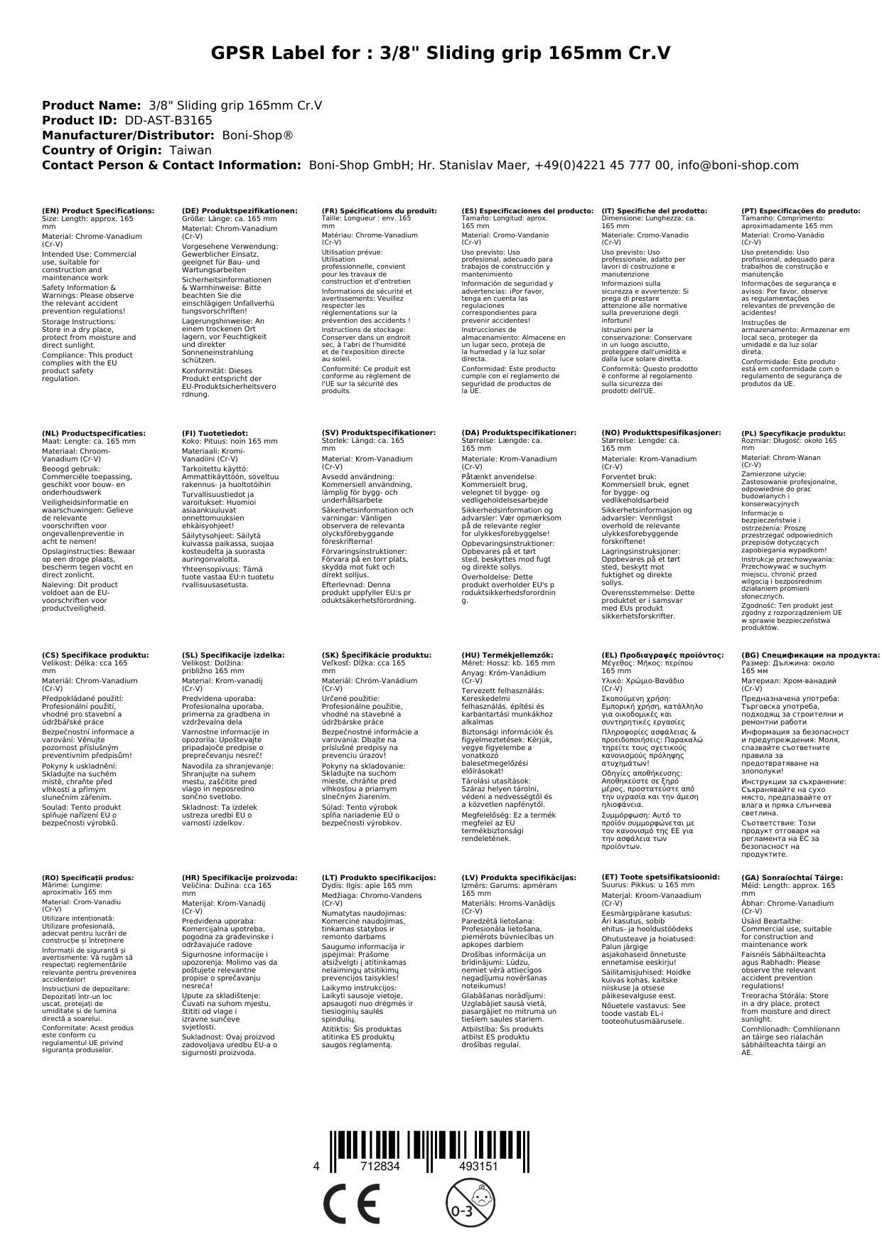T-Griff 3/8 Zoll, Gleitgriff Werkzeug, CrV, 165mm